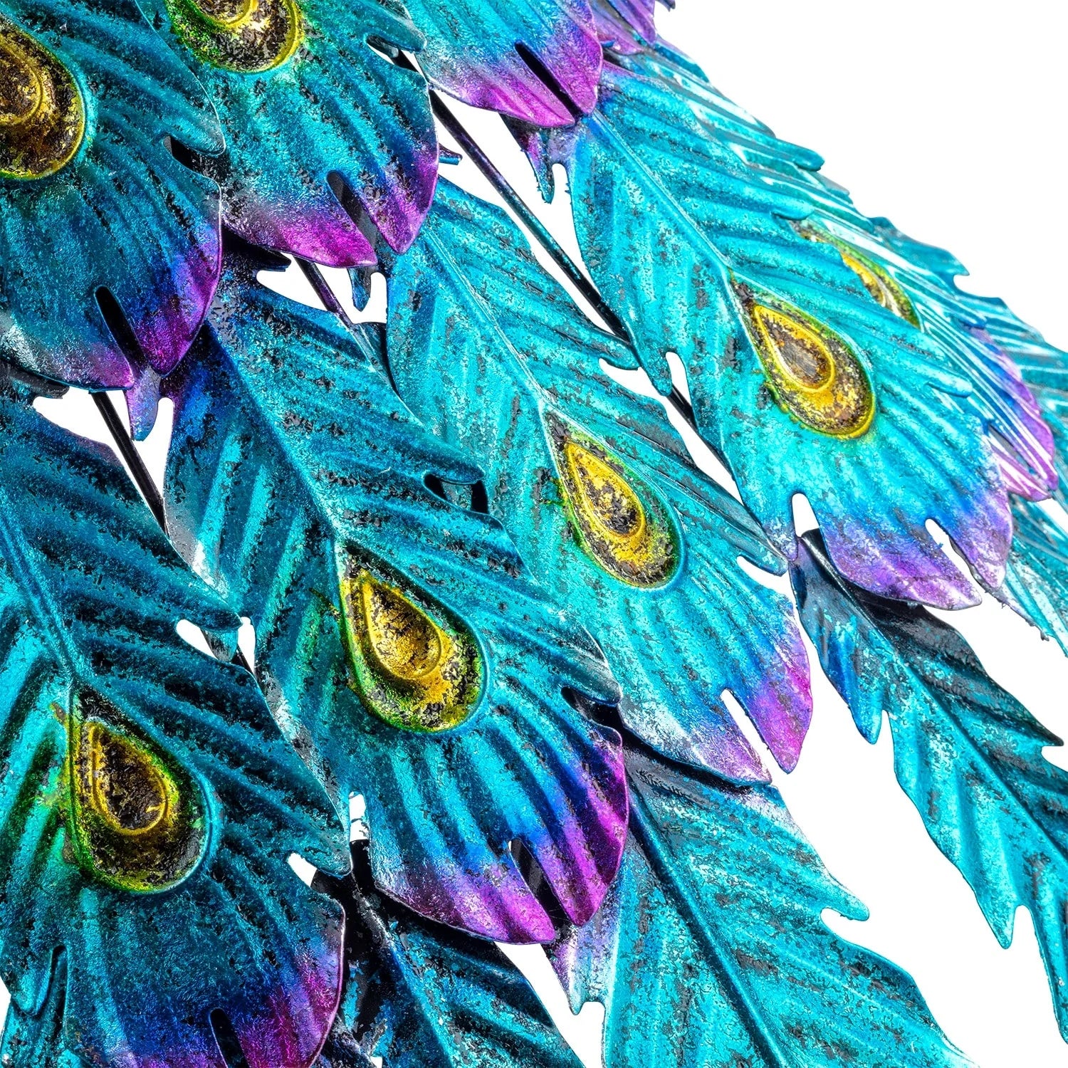 ZenVora Tall Metallic Peacock Garden Statue, Multicolor Outdoor Standing Bird Sculpture for Yard, Patio and Garden Decoration