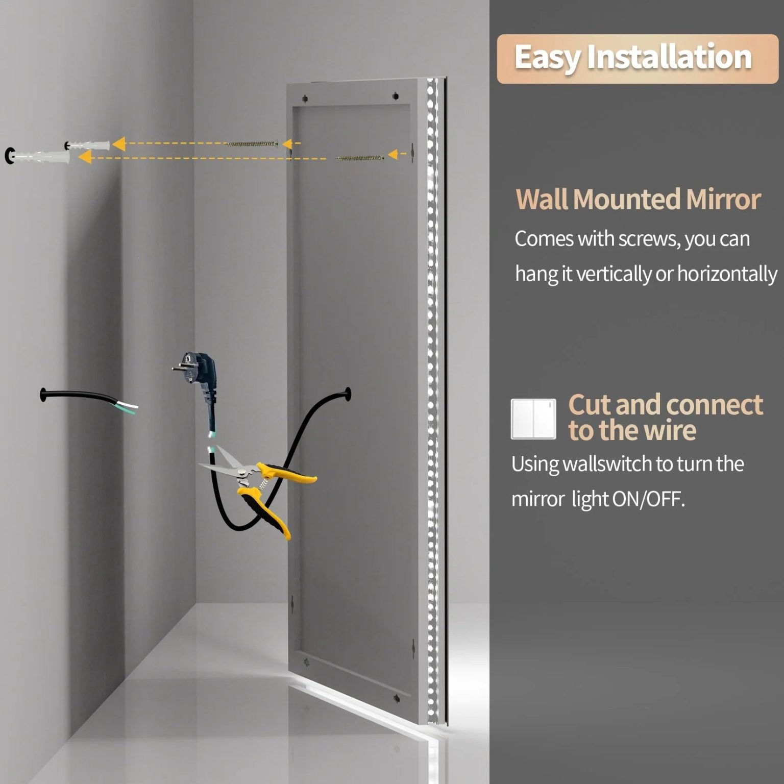 ZenVora Extra Large LED Lighted Bathroom Mirror, Anti-Fog Wall Mounted Vanity Mirror with 3 Colors