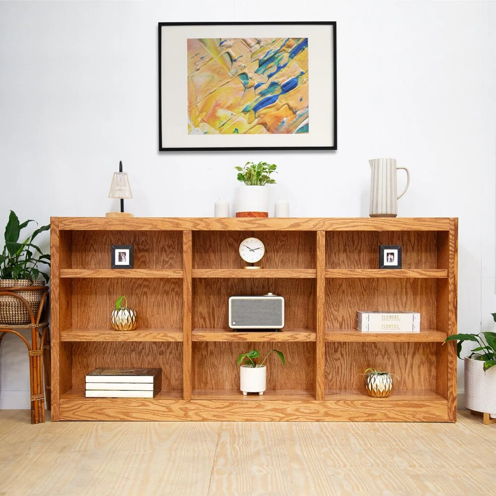 ZenVora Triple Wide Wood Bookcase, 9 Shelf 36 Inch Tall Bookshelf for Home, Office and Display Storage