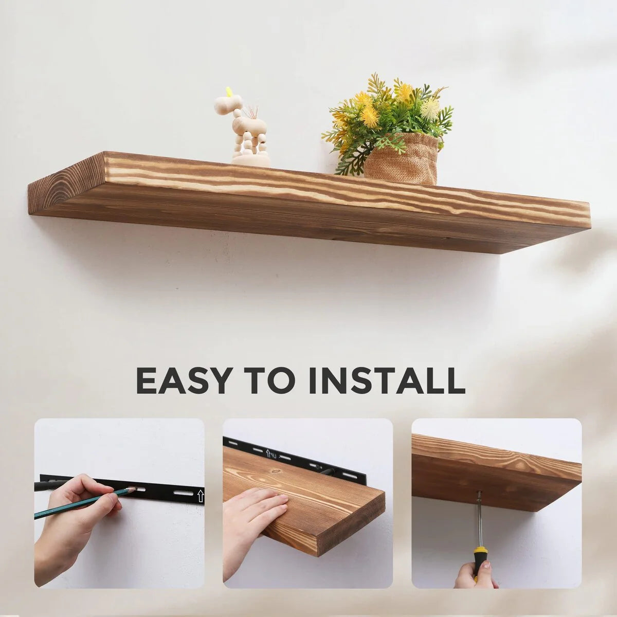 ZenVora Set of 2 Handcrafted European Pine Floating Wall Shelves, Natural Rustic Wood