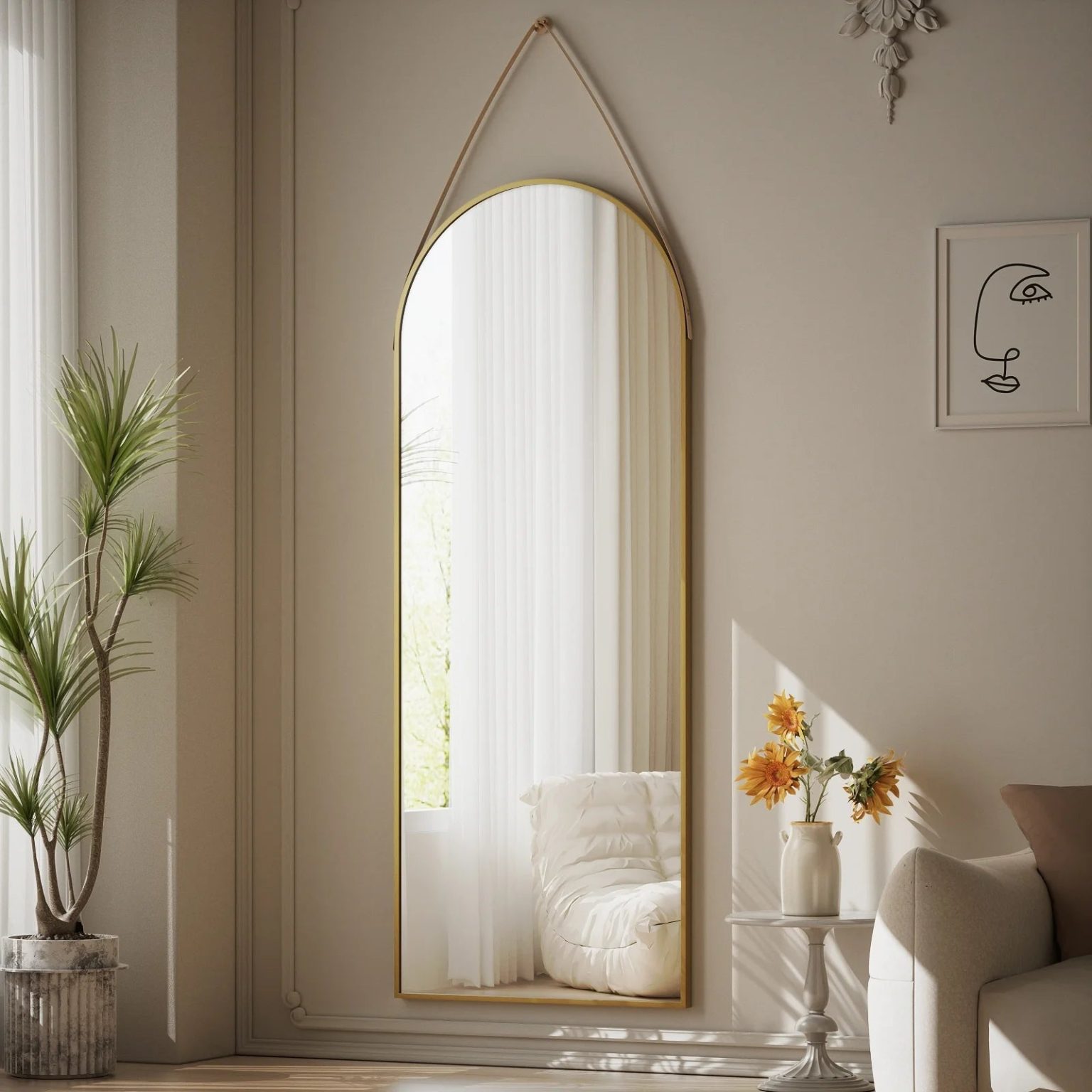 ZenVora 48 x 16 Inch Full Length Wall Mirror with Leather Strap, Hanging Full Body Mirror for Bedroom, Entryway and Home Decor