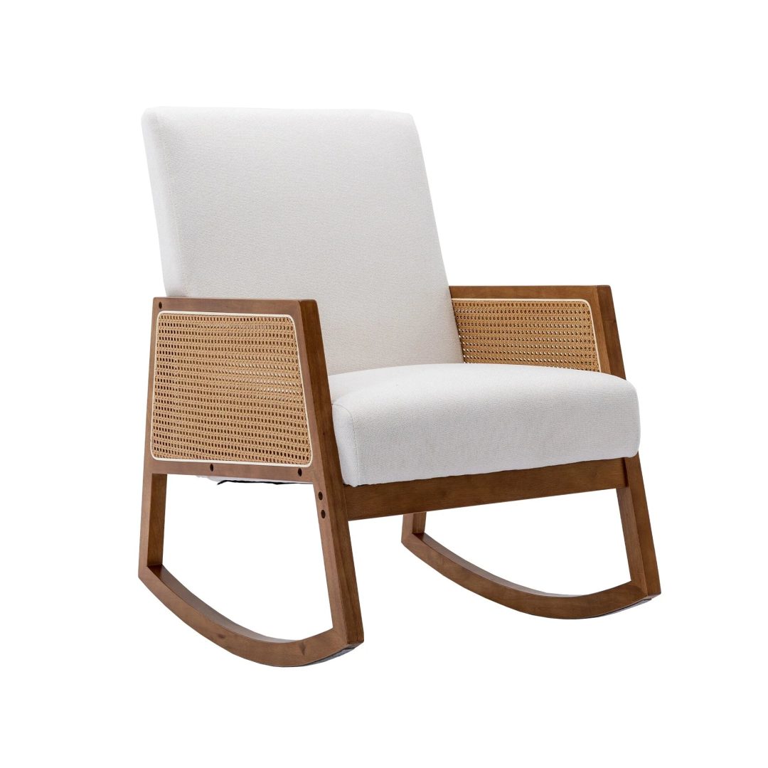 ZenVora Upholstered Tall Back Rocking Chair, Smooth Gliding Accent Armchair for Comfortable Living Room Seating