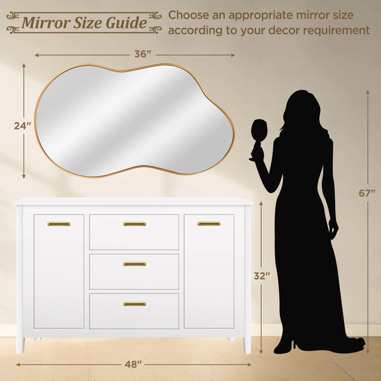 ZenVora Asymmetrical Irregular Wall Mirror, Modern Decorative Accent Mirror for Living Room, Bedroom and Entryway
