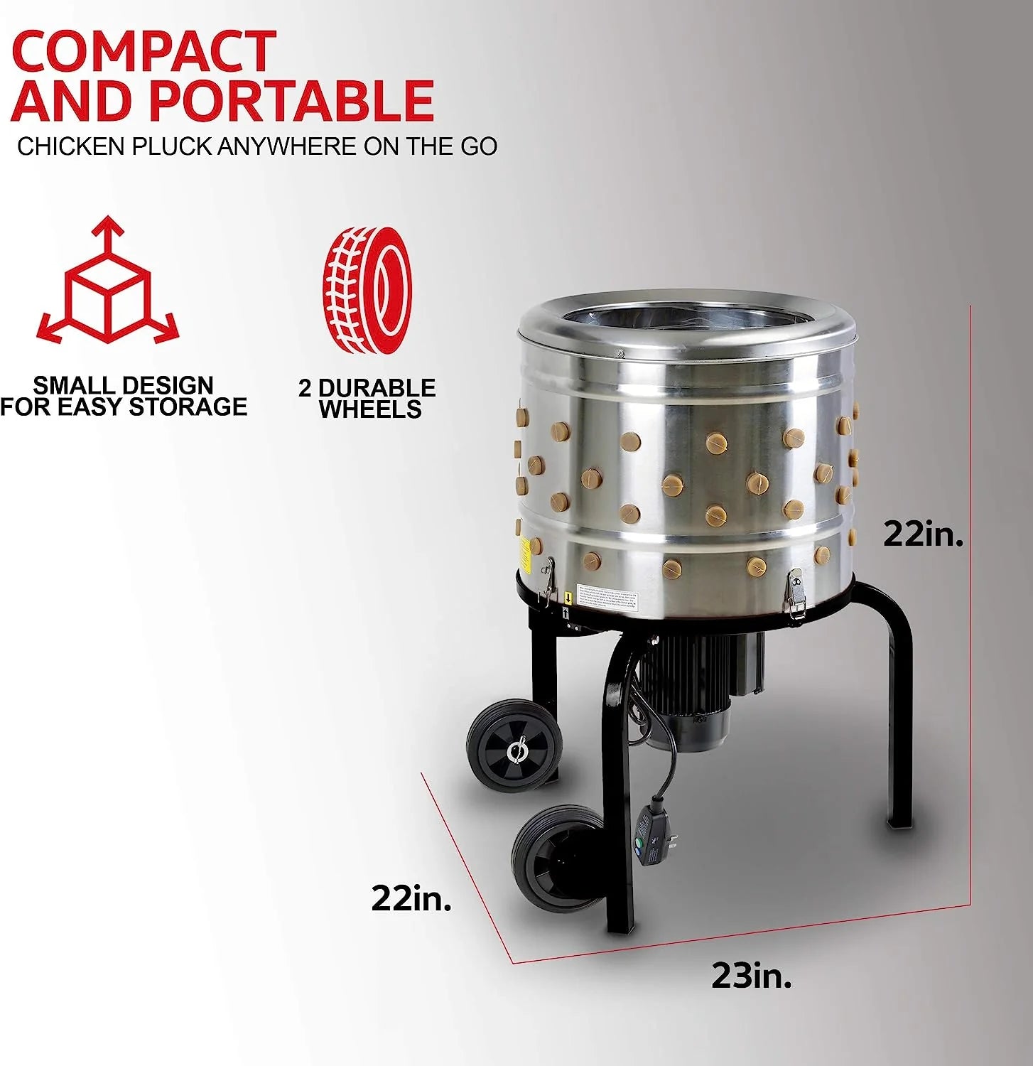 ZenVora 1 HP Electric Chicken Plucker, Stainless Steel, 120VAC, 280 RPM, 20-Inch Drum, 92 Soft Fingers