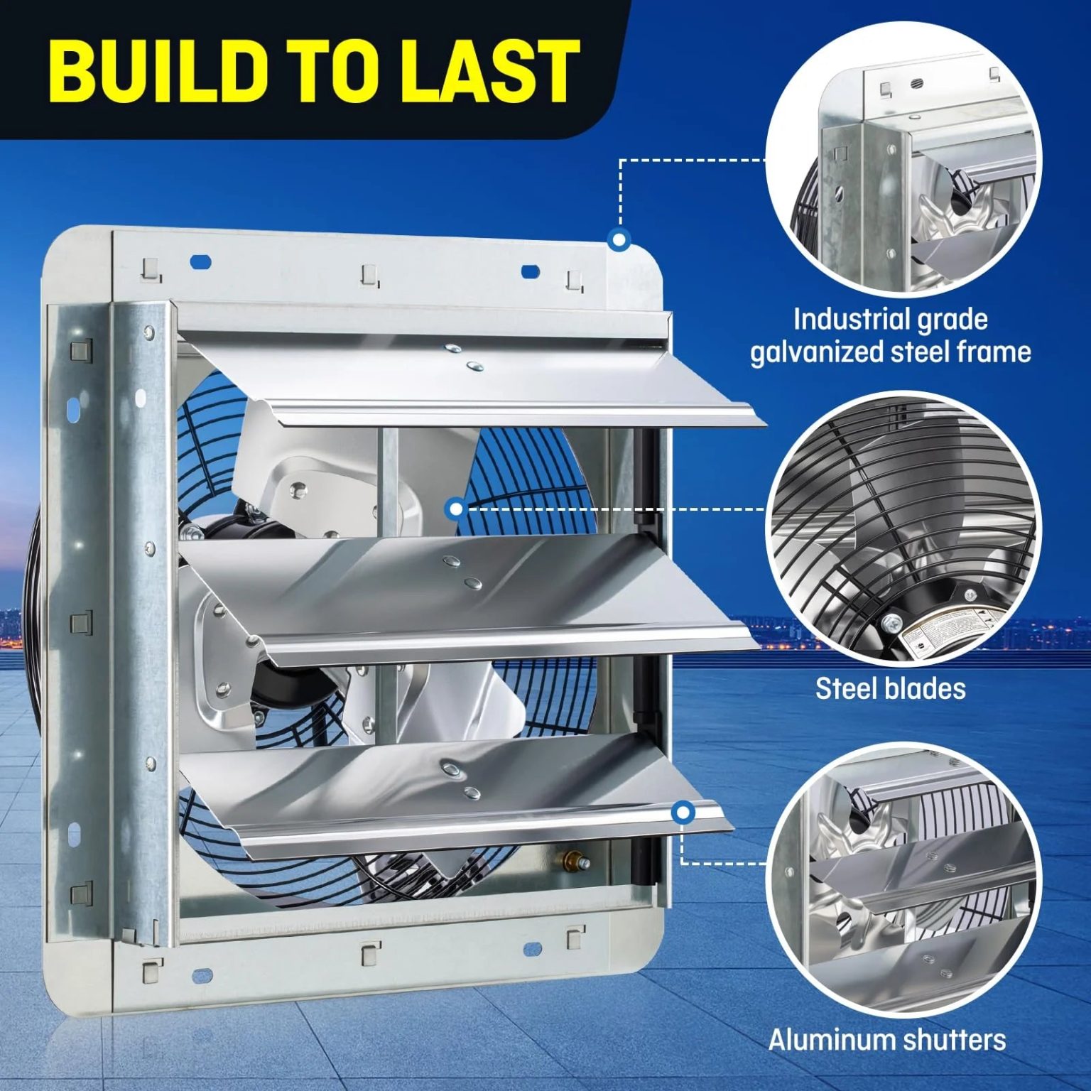 ZenVora 12 Inch Wall Mounted Exhaust Fan with Thermostat, High Velocity Ventilation Fan for Garage, Workshop and Home Ventilation