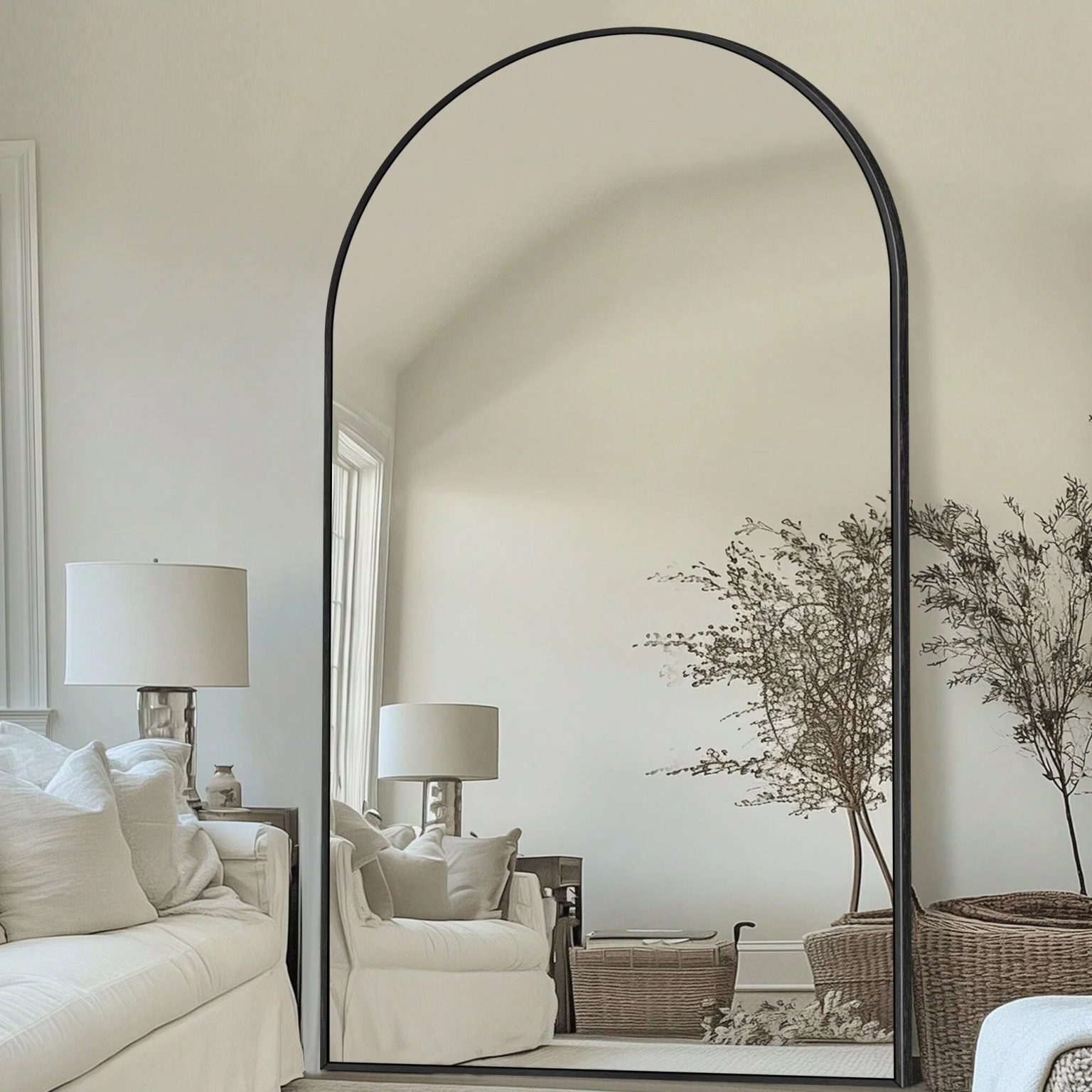 ZenVora Modern Arched Full Length Floor Mirror, Aluminum Alloy Frame Standing Full Body Mirror