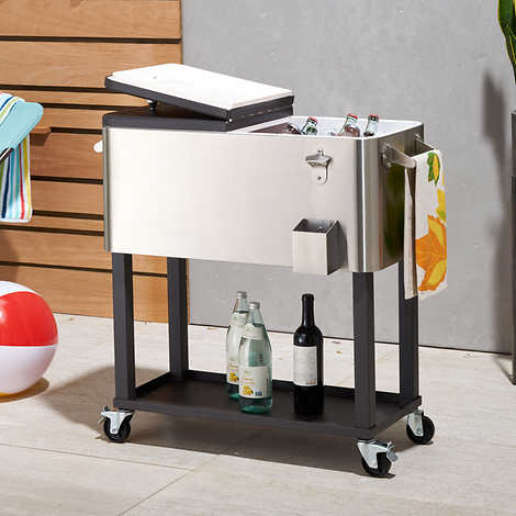 ZenVora 100 Quart Stainless Steel Cooler with Cover, Rolling Wheels, Bottle Opener and Outdoor Beverage Storage