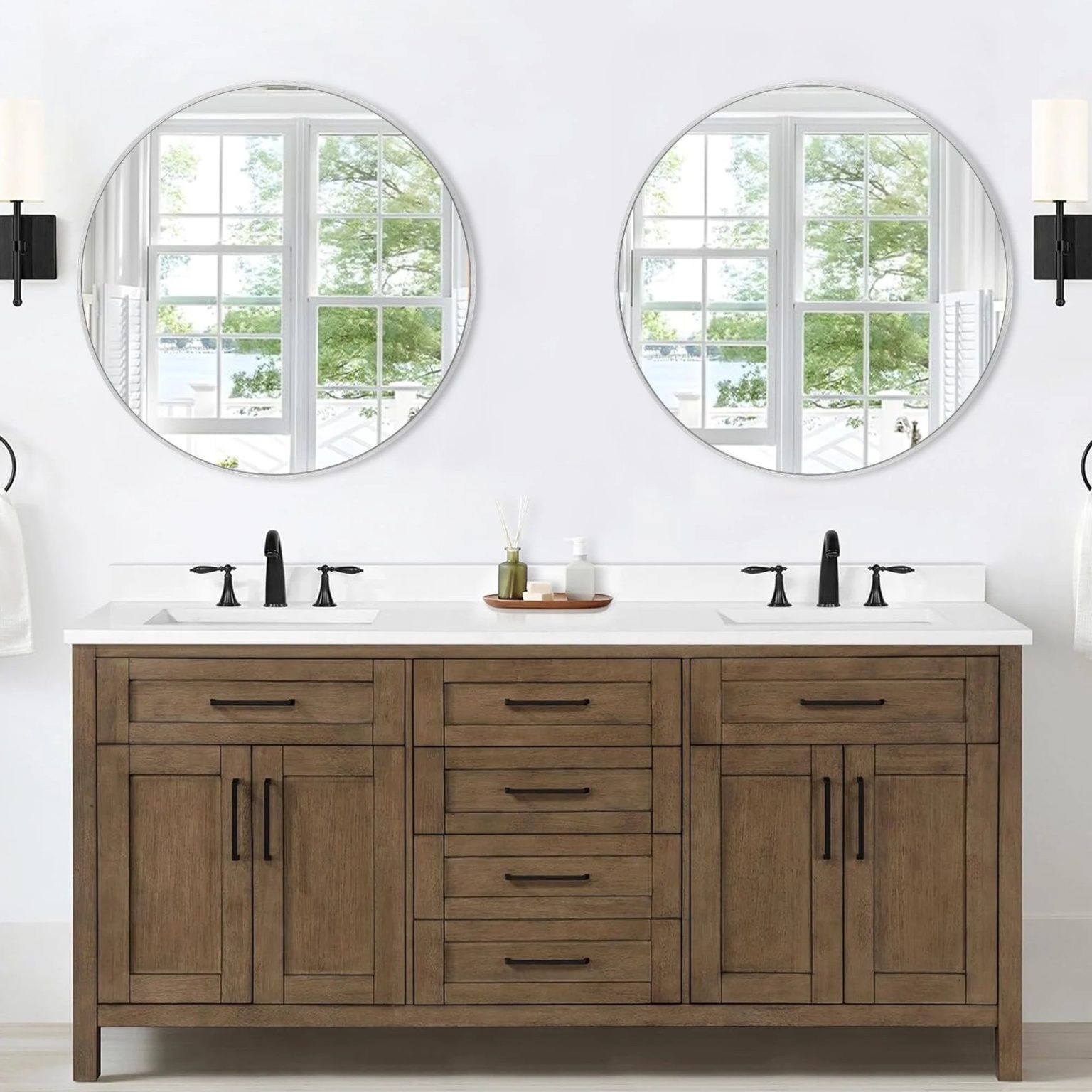 ZenVora Modern Round Bathroom Vanity Mirror, Wall Mounted Circular Mirror for Bathroom, Bedroom and Home Decor