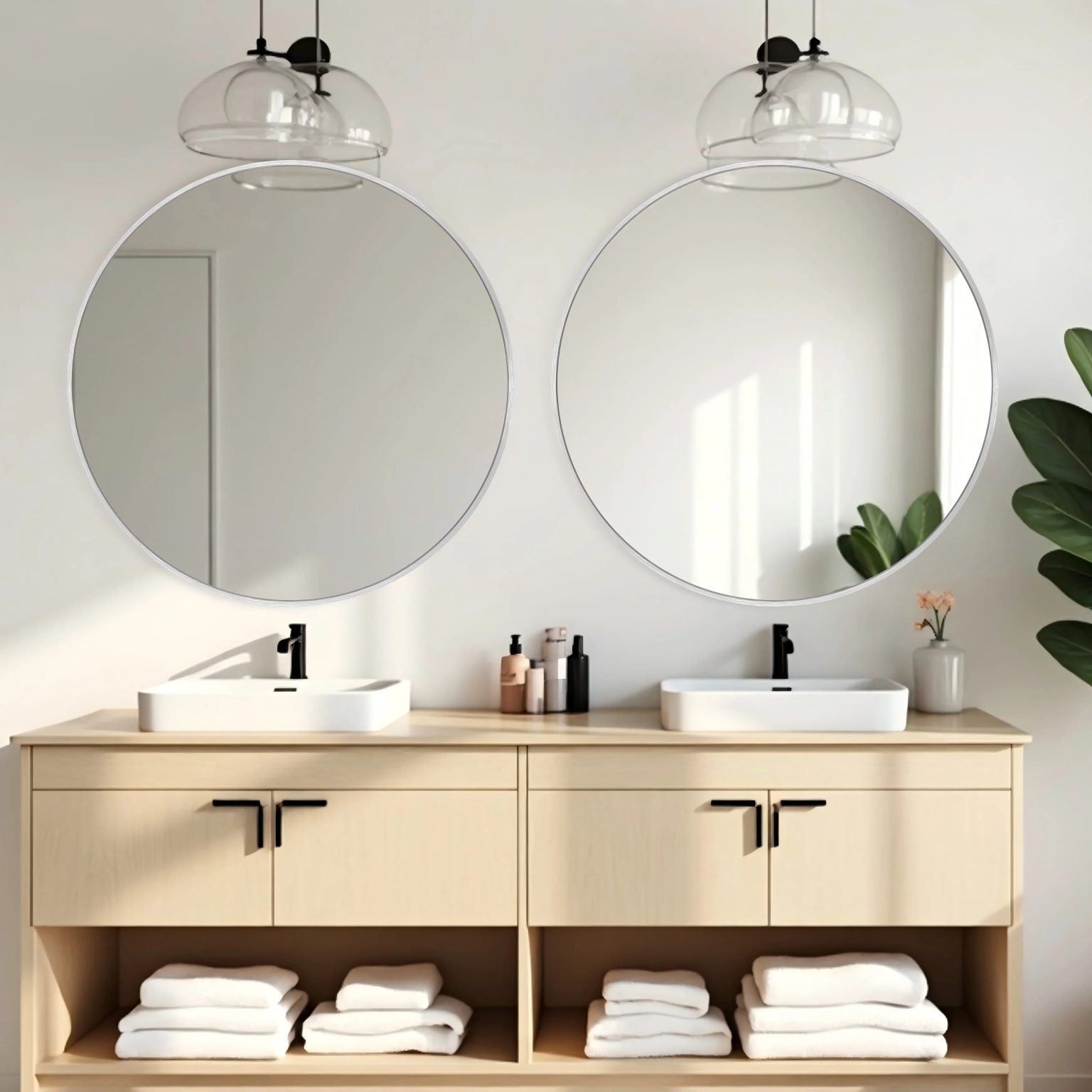 ZenVora Modern Round Bathroom Vanity Mirror, Wall Mounted Circular Mirror for Bathroom, Bedroom and Home Decor