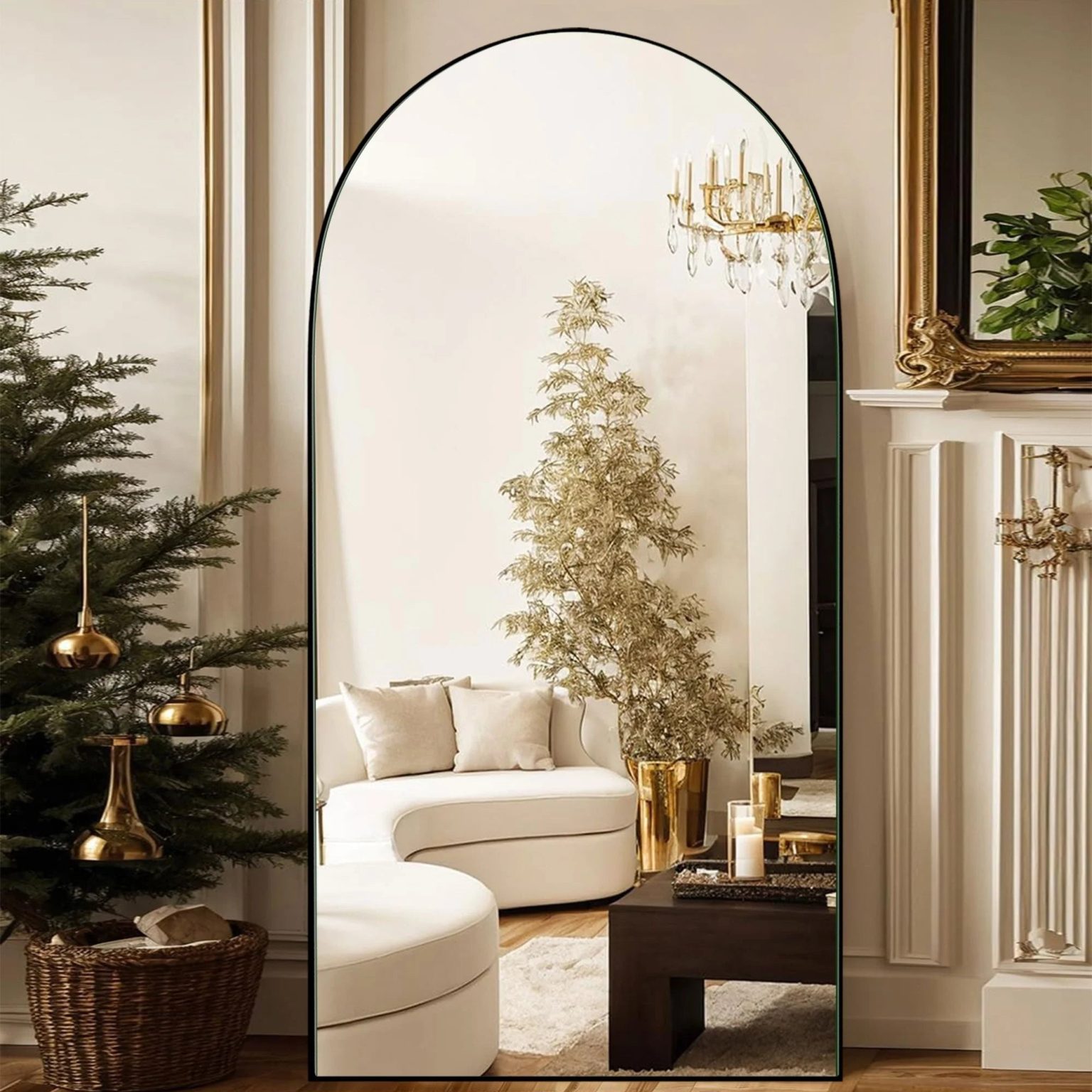 ZenVora Arched Full Length Wood Floor Mirror, Full Body Standing and Wall Mounted Mirror for Bedroom, Living Room and Home Decor
