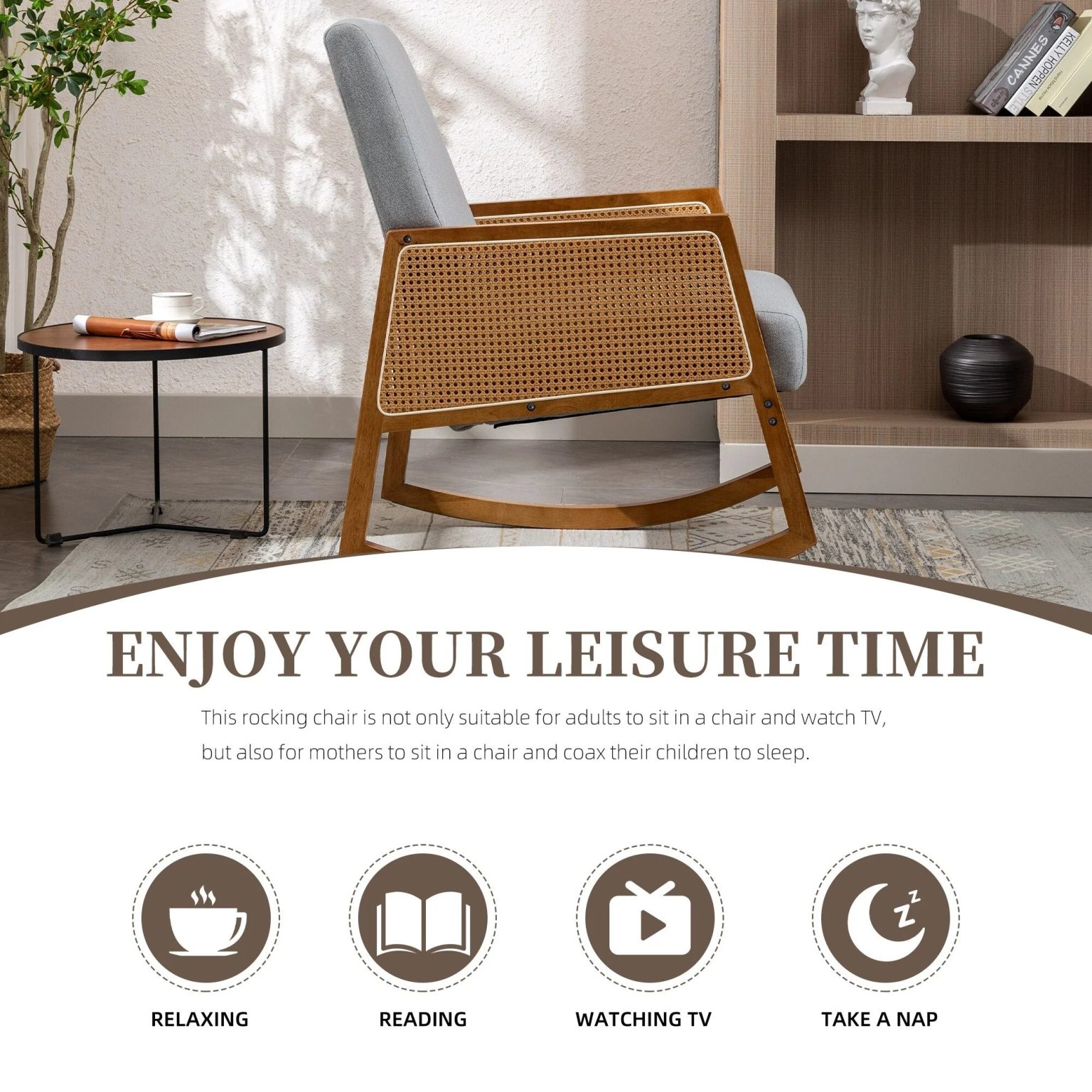 ZenVora Upholstered Tall Back Rocking Chair, Smooth Gliding Accent Armchair for Comfortable Living Room Seating