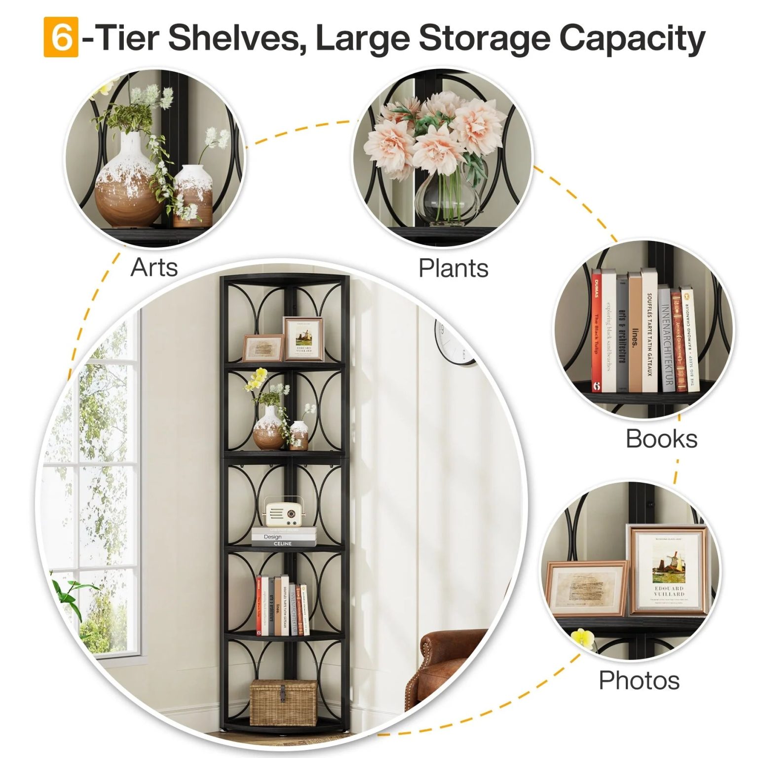 ZenVora 67 Inch Tall Corner Shelf, Freestanding Corner Bookshelf and Storage Shelving Unit