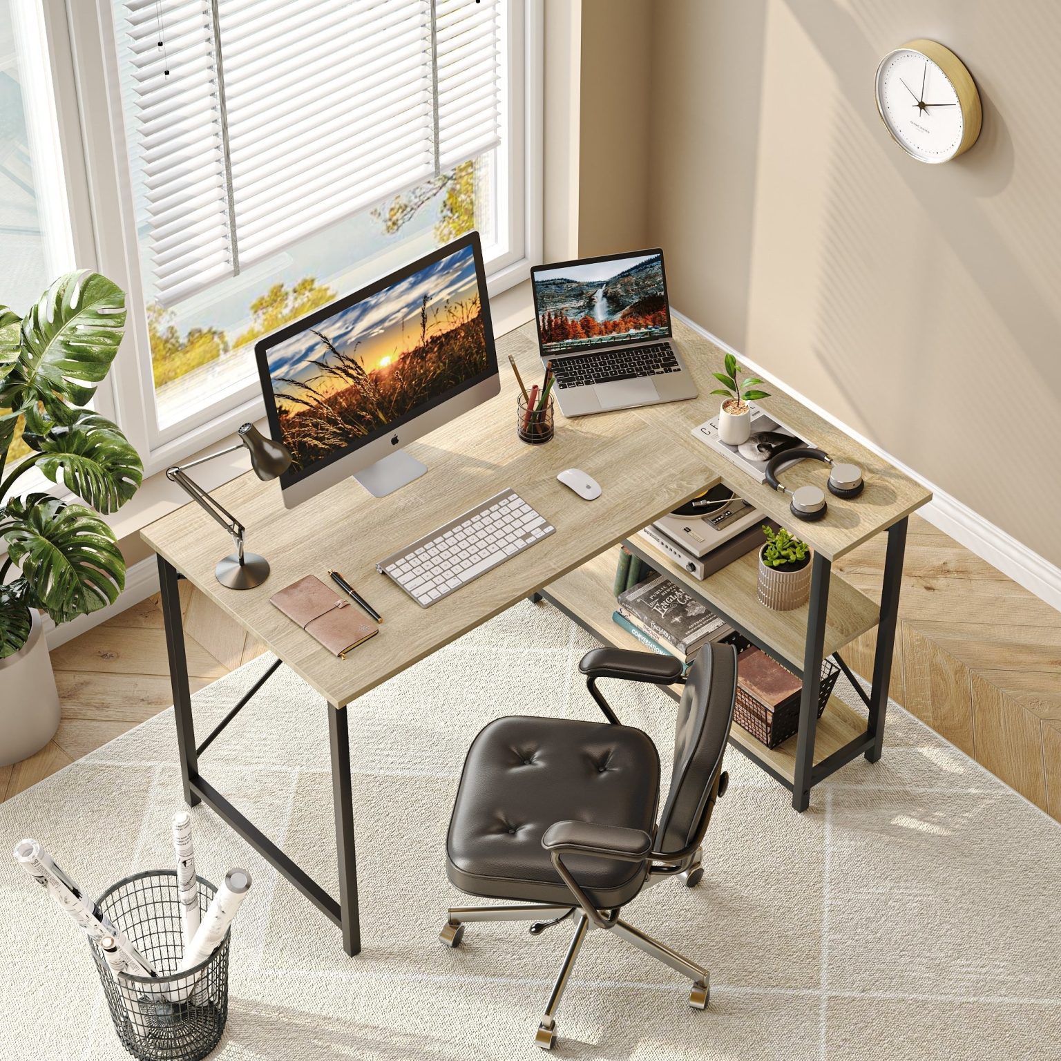 ZenVora Small L Shaped Computer Desk with Storage Shelves, Compact Corner Workstation for Home Office and Study
