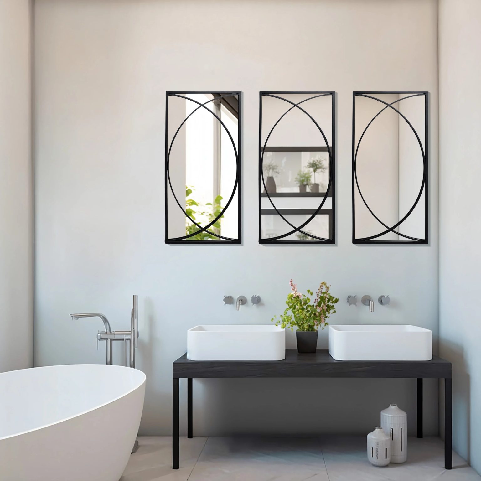 ZenVora 3-Piece Black Metal Rectangular Wall Mirror Set, 31.9" H x 15.75" W x 0.75" D