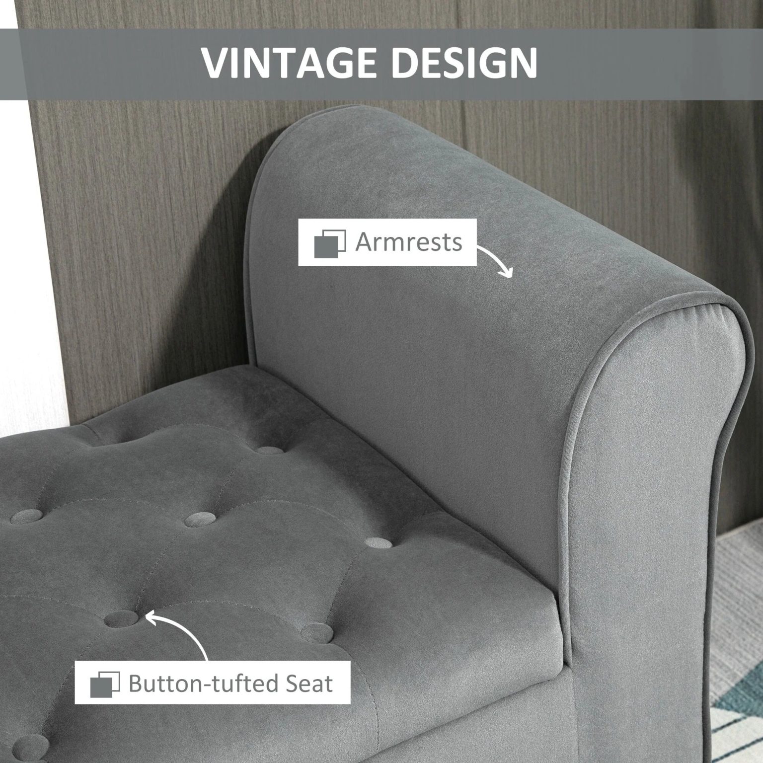 ZenVora Button-Tufted Storage Ottoman Bench, Upholstered Bed Bench with Rolled Armrests for Bedroom, Living Room and Hallway