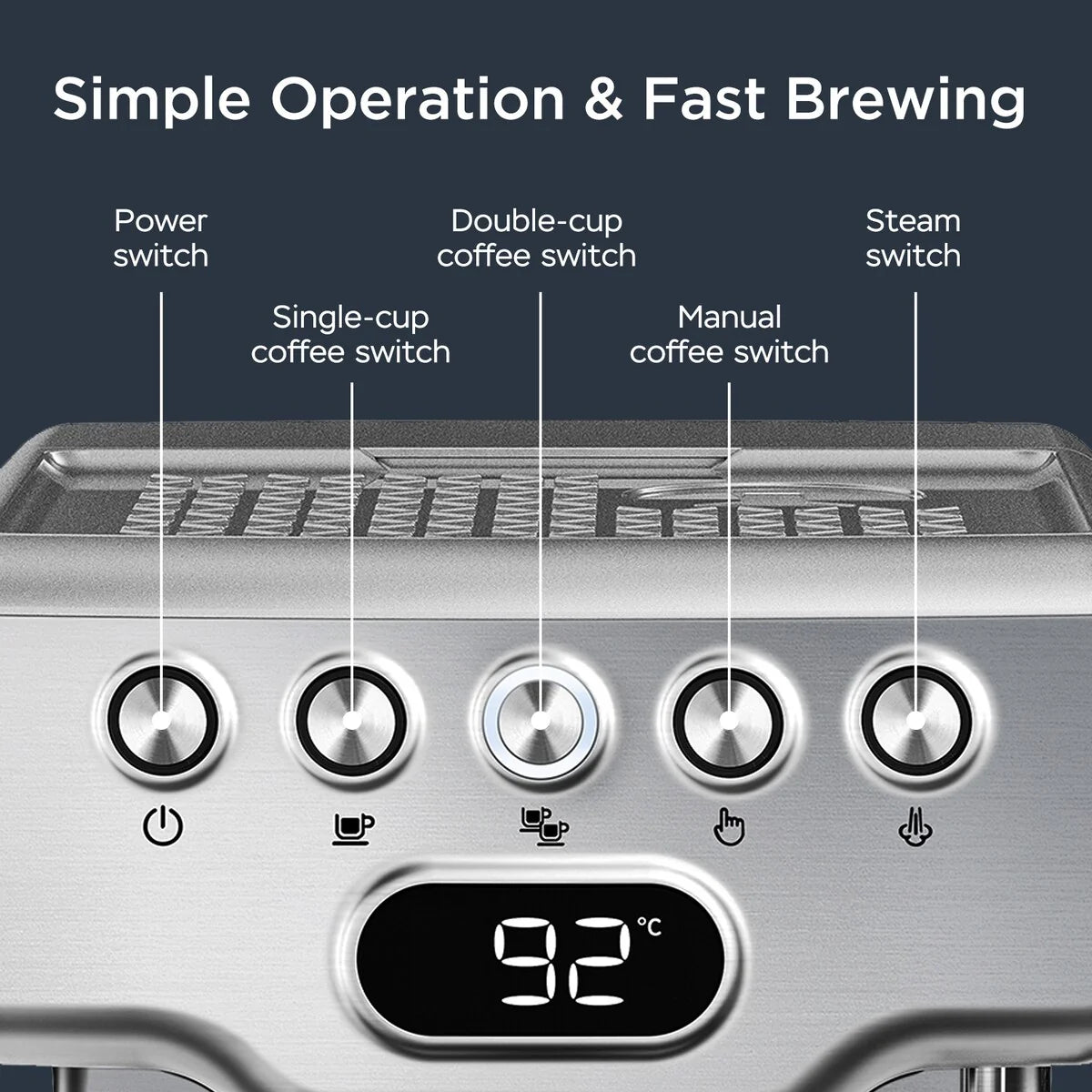 ZenVora 20-Cup Stainless Steel Semi-Automatic Espresso Machine with 0.5-Gallon Water Tank