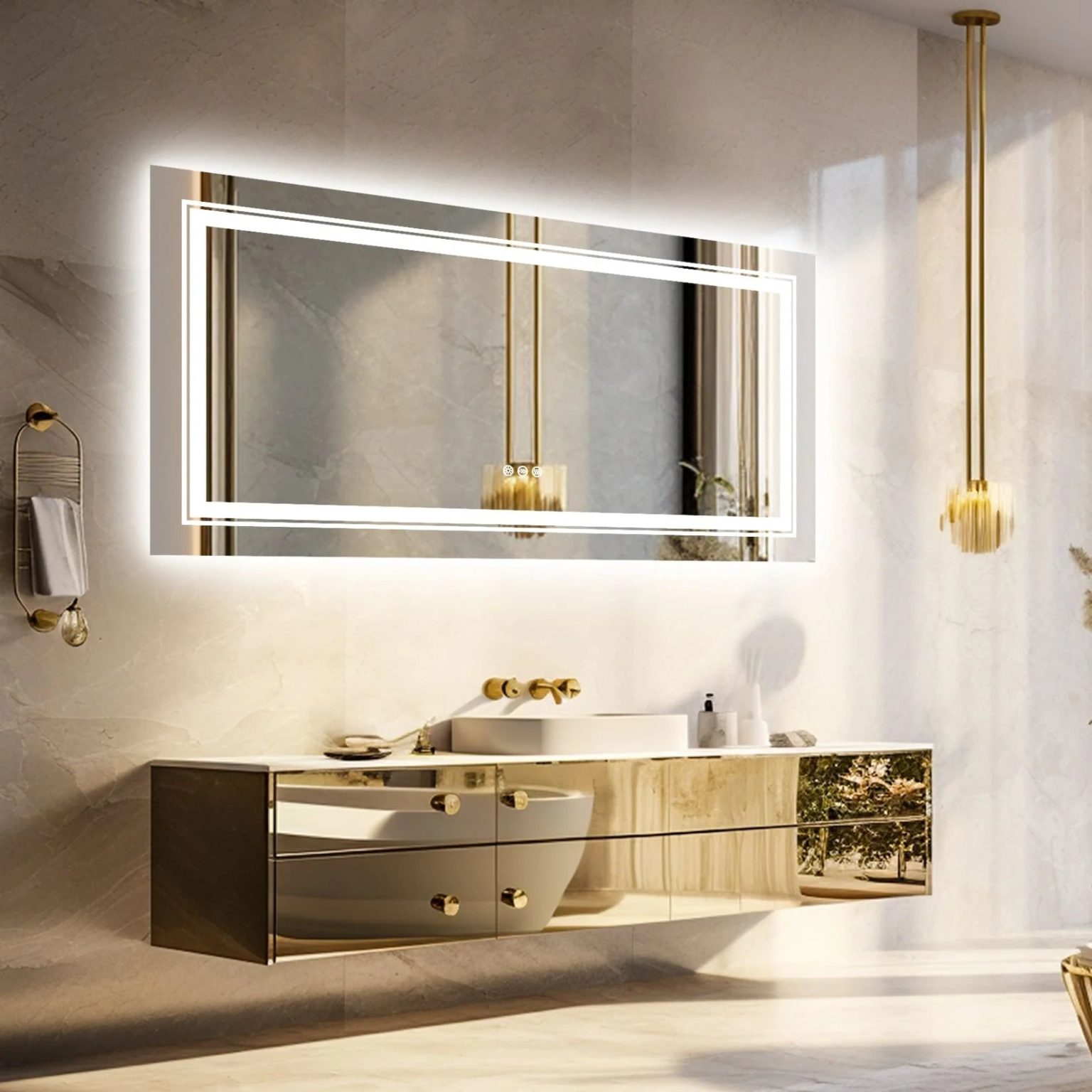 ZenVora Extra Large LED Lighted Bathroom Mirror, Anti-Fog Wall Mounted Vanity Mirror with 3 Colors