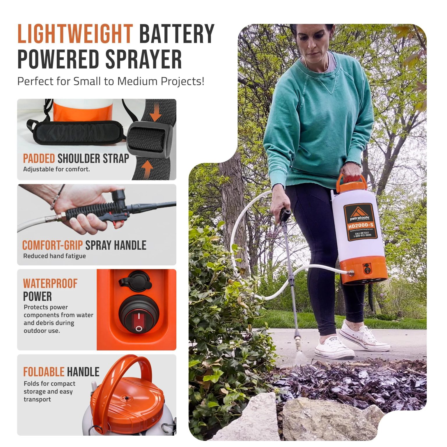 ZenVora 2 Gallon Battery Powered Sprayer, Rechargeable Cordless Electric Pump Sprayer for Garden, Lawn and Outdoor Use