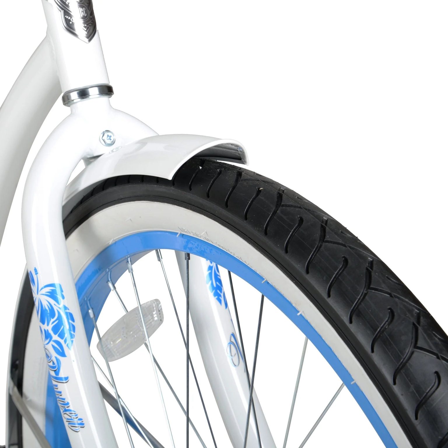 ZenVora Women's 26-Inch Beach Cruiser Bike, White with Blue Rim