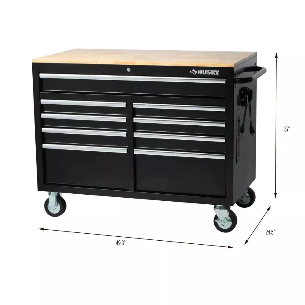 ZenVora 46-Inch W x 24-Inch D 9-Drawer Deep Tool Chest Mobile Workbench, Gloss Black