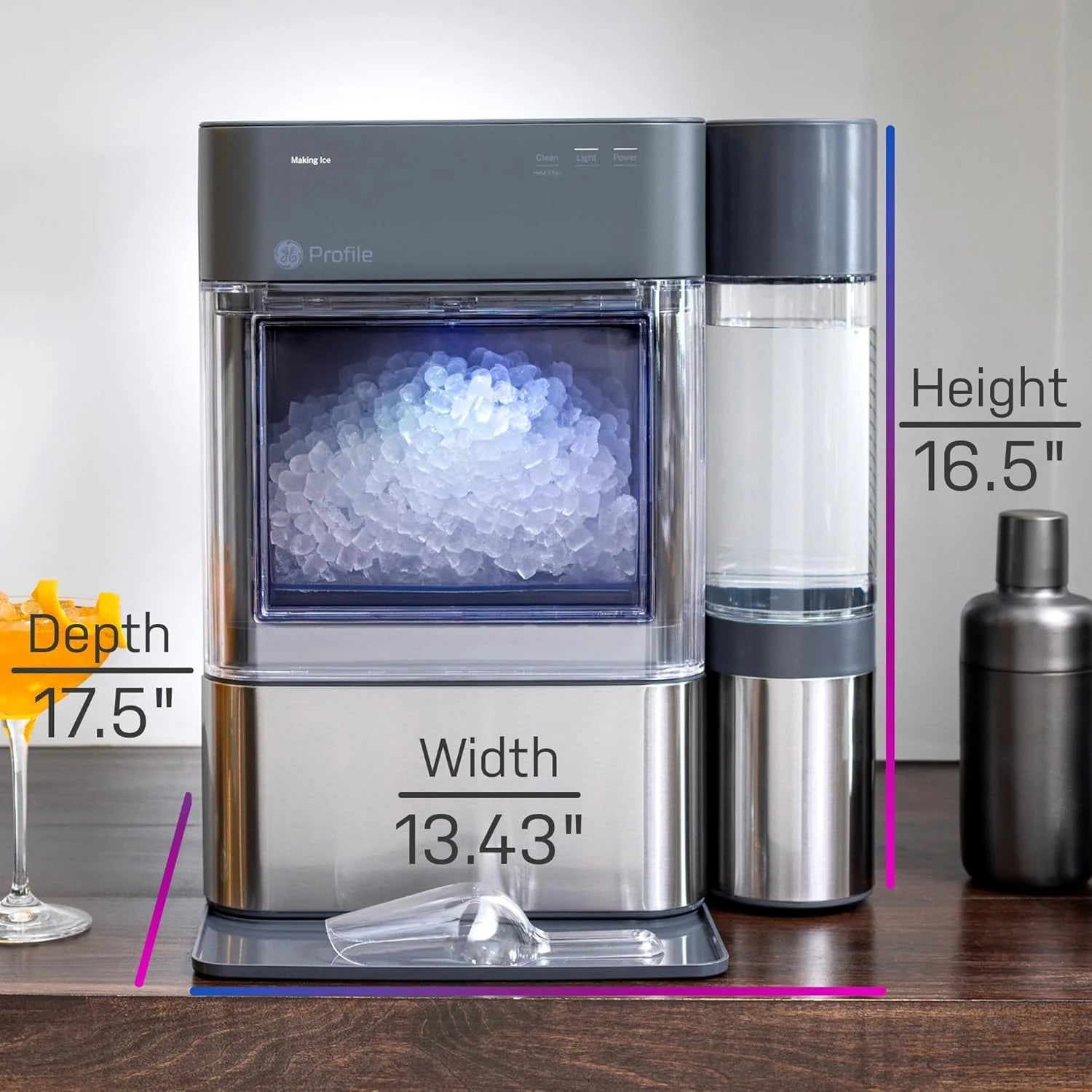 ZenVora Countertop Nugget Ice Maker with 1-Gallon Water Tank, Makes 38 lbs of Pellet Ice in 24 Hours, WiFi Smart Connectivity, Includes Ice Scoop, Stainless Steel