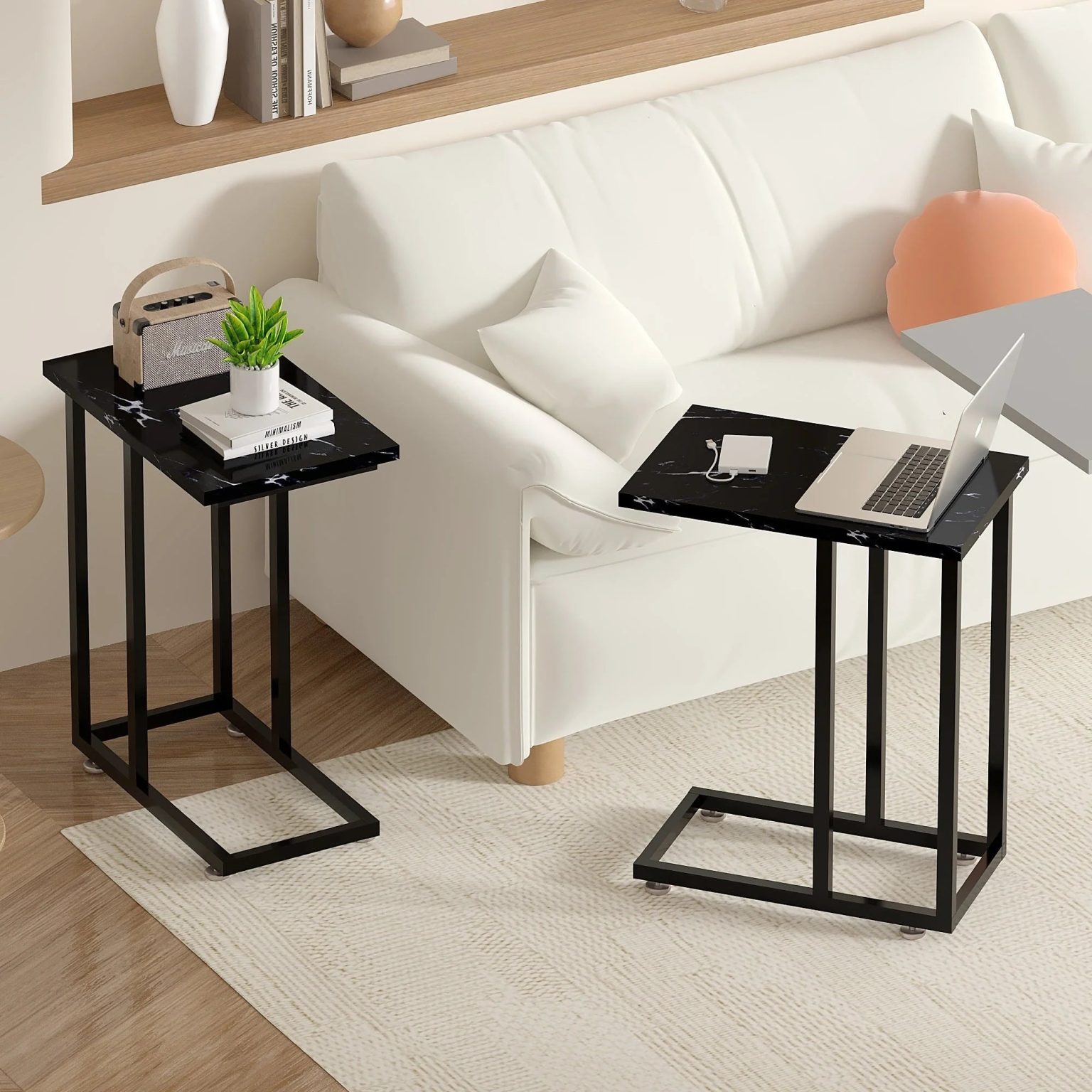 ZenVora Set of 2 C-Shaped Sofa Side Tables, Small End Tables for Living Room, Bedside and TV Tray