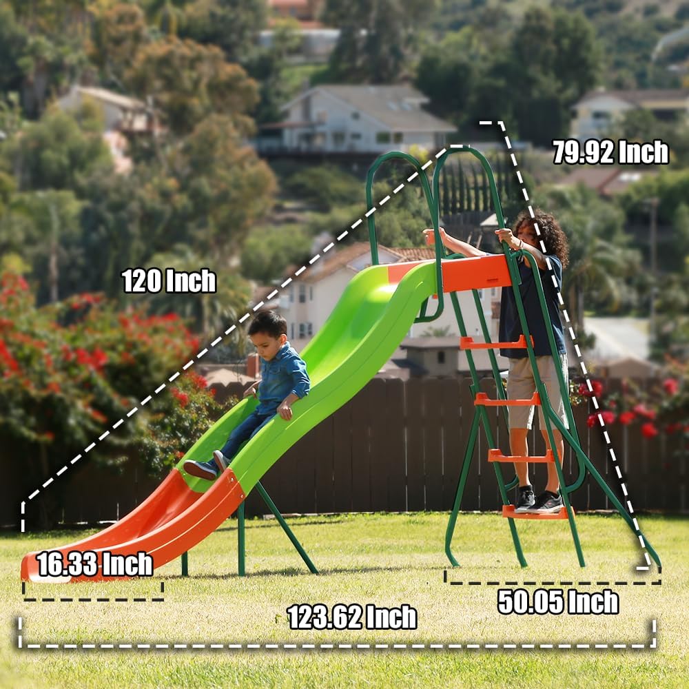 ZenVora 10-Foot Outdoor Playground Slide for Kids, Freestanding Plastic Backyard Slide, Large Swing Set Slide, Outdoor Play Equipment for Ages 4-8
