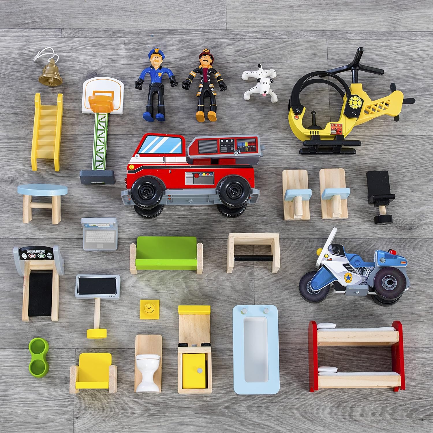 ZenVora Wooden Kids Play Set, 3-Level Playset with 26 Accessories, Foldable Design for Easy Storage, Indoor Activity Toy