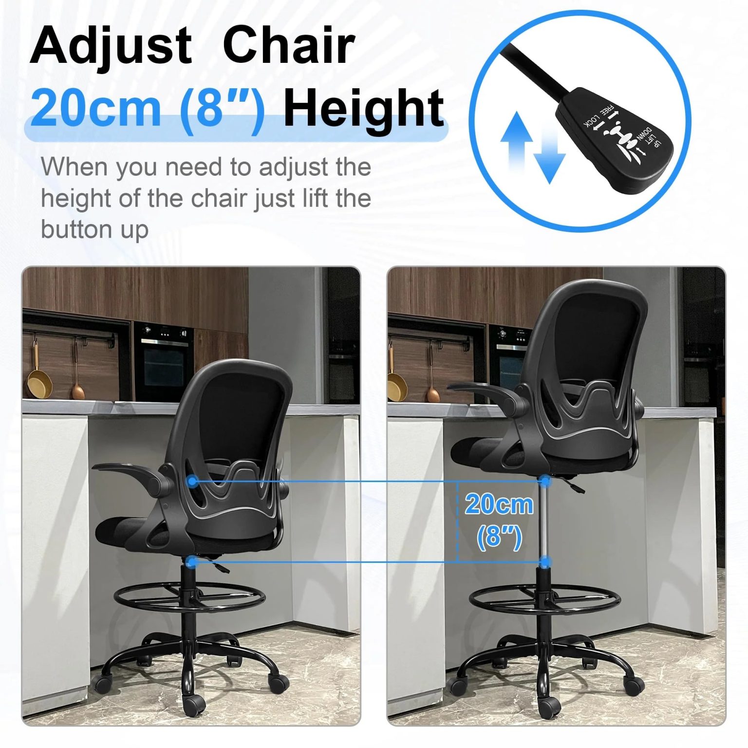 ZenVora Ergonomic Drafting Chair - Tall Office Chair with Lumbar Support and Adjustable Height