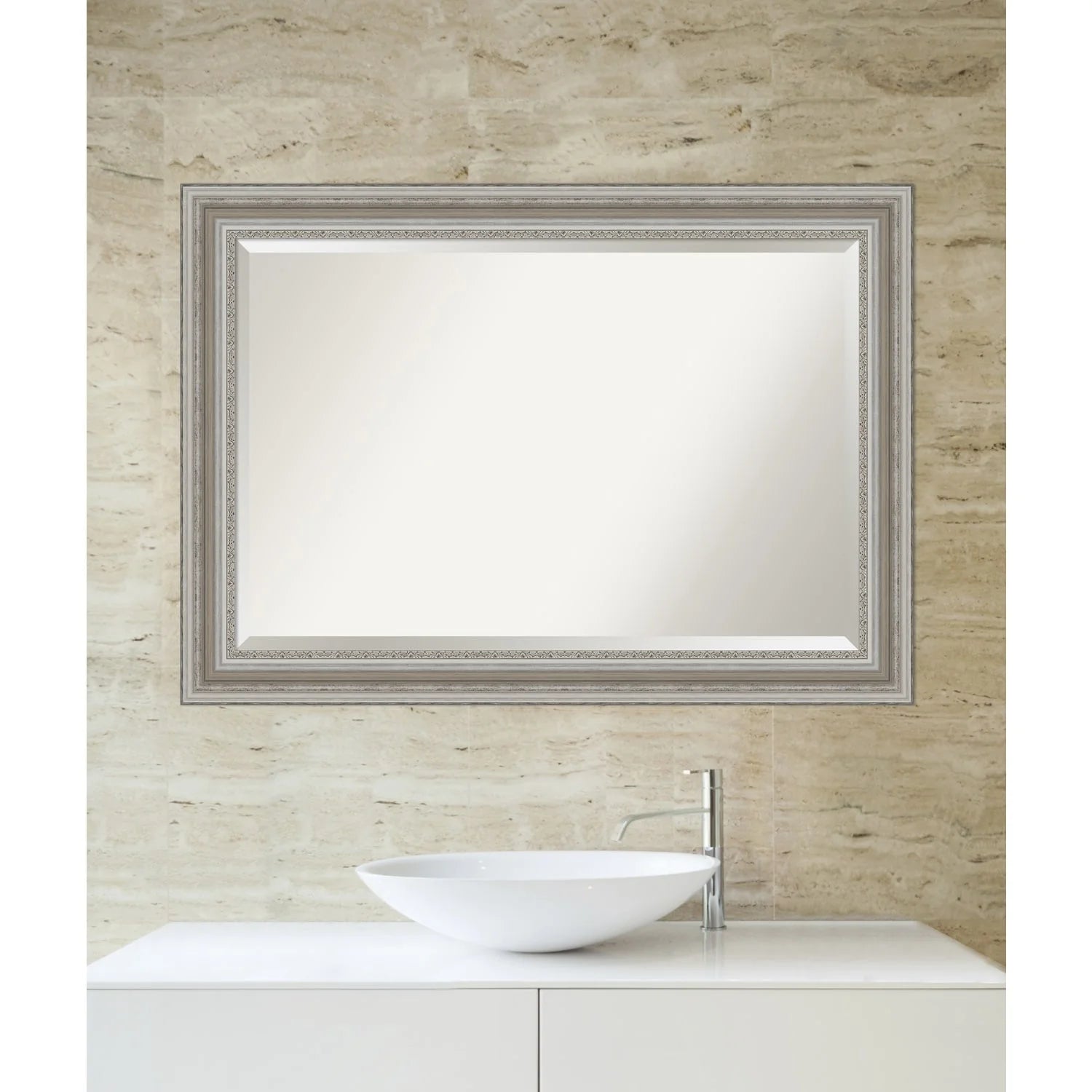 ZenVora Beveled Bathroom Wall Mirror, Silver Frame Decorative Vanity Mirror for Bathroom, Bedroom and Entryway