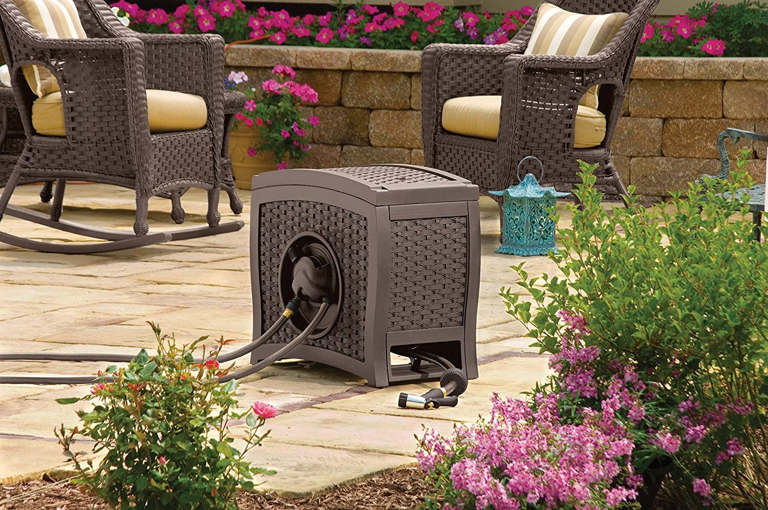 ZenVora Wicker Garden Hose Reel Lightweight Portable Hands Free Water Powered Retractable Hose Reel