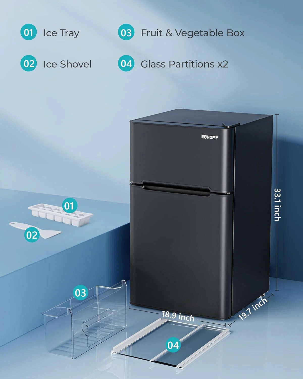 ZenVora 3.2 Cu. Ft. 2-Door Mini Fridge with Freezer, Compact Refrigerator, Silver