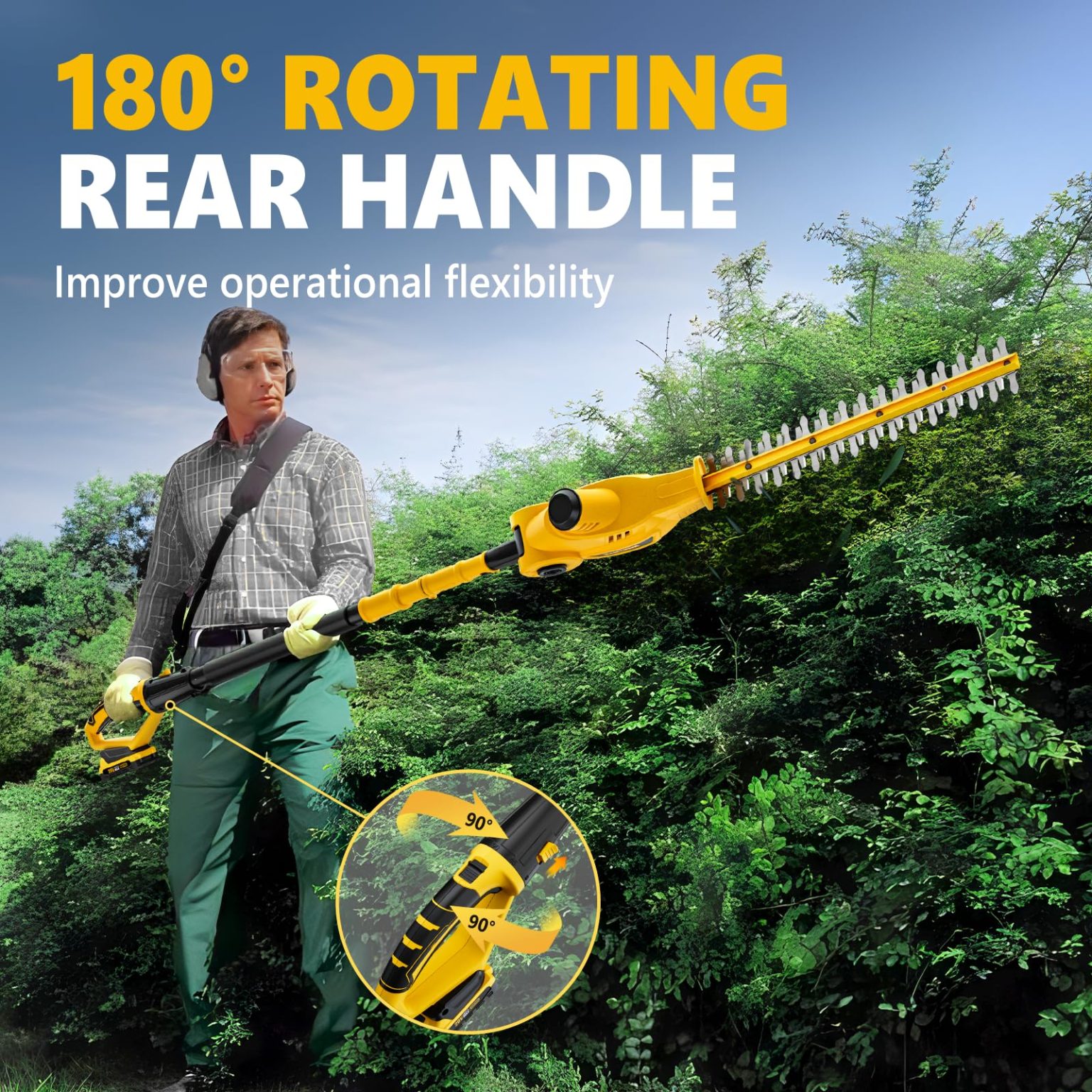 20V MAX Cordless Pole Hedge Trimmer, 2 x 2.0Ah Batteries and Charger Included