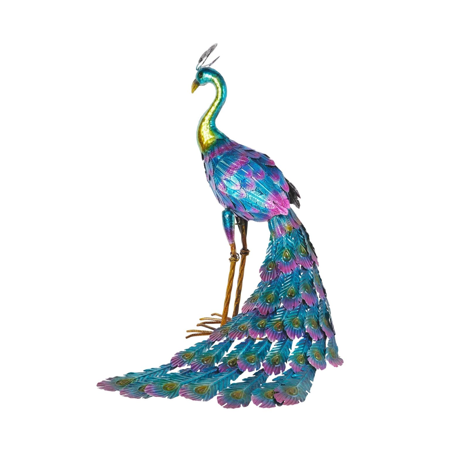 ZenVora Tall Metallic Peacock Garden Statue, Multicolor Outdoor Standing Bird Sculpture for Yard, Patio and Garden Decoration