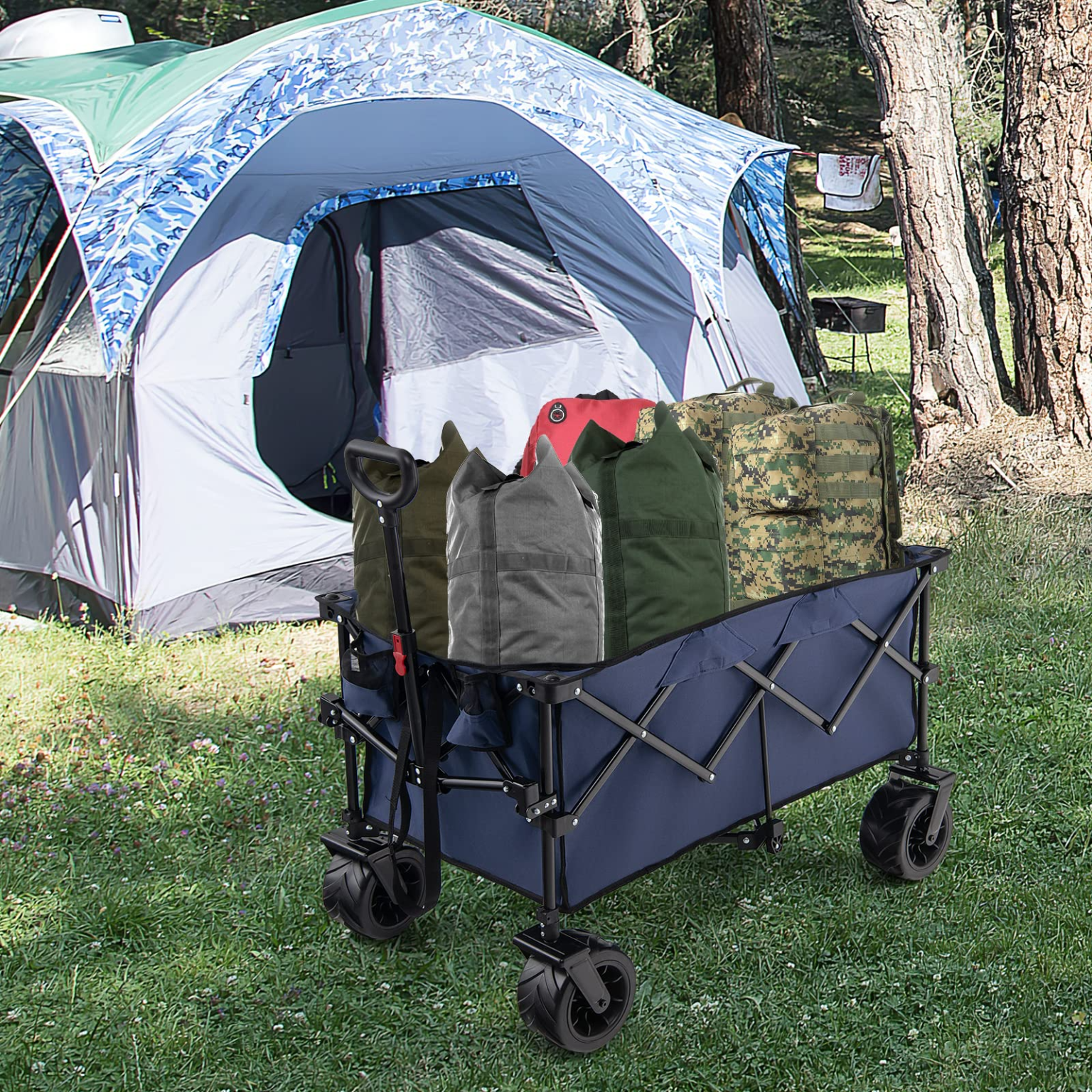 ZenVora Collapsible Folding Wagon – Heavy Duty Utility Cart with Adjustable Handle