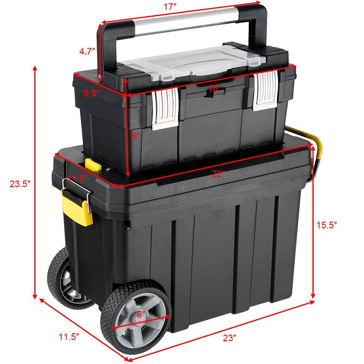 ZenVora 2-in-1 Rolling Toolbox, Portable Plastic Tool Organizer and Storage Box Set