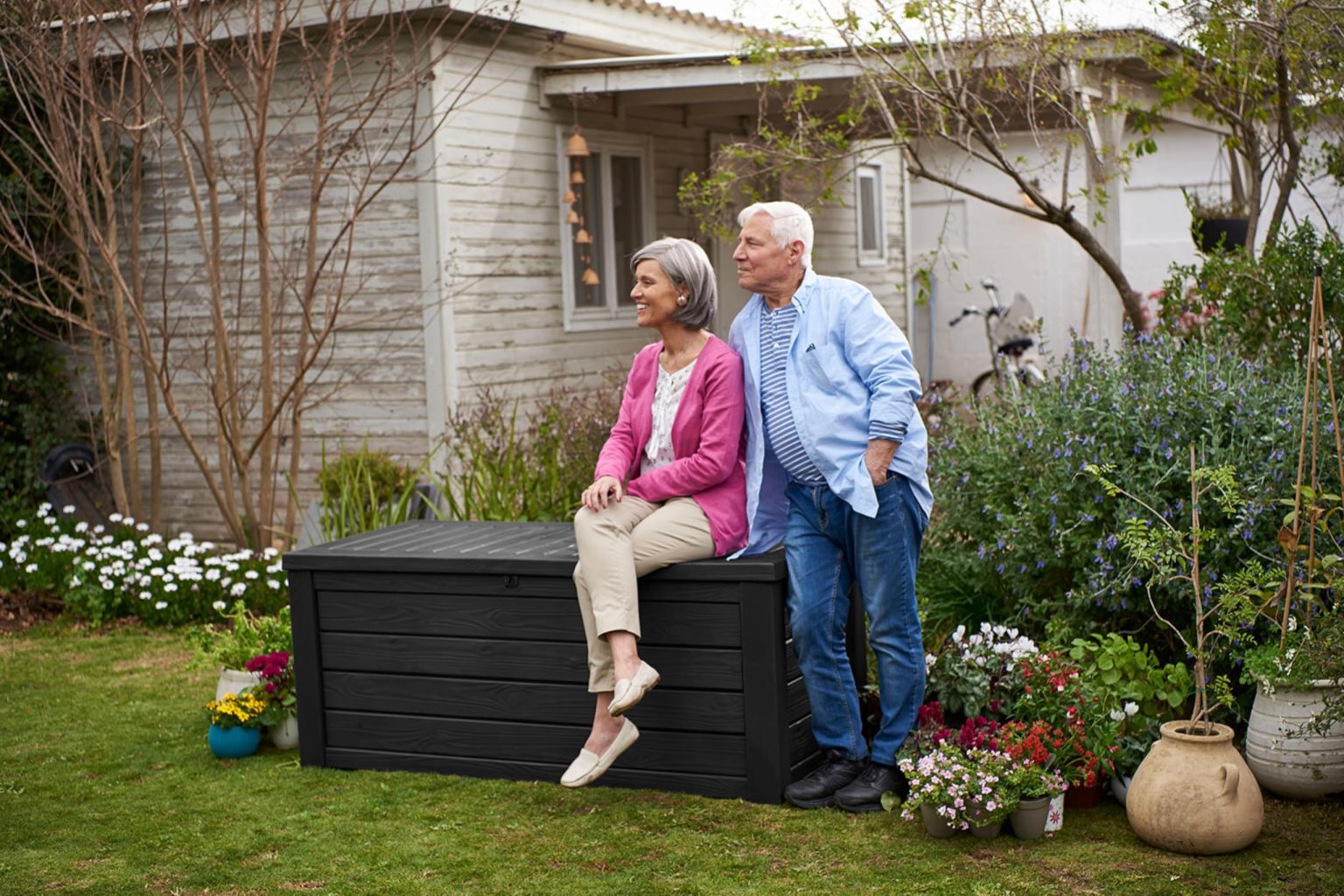 ZenVora 150 Gallon Resin Outdoor Storage Box, Large Deck Container for Patio, Garden and Yard, Dark Gray