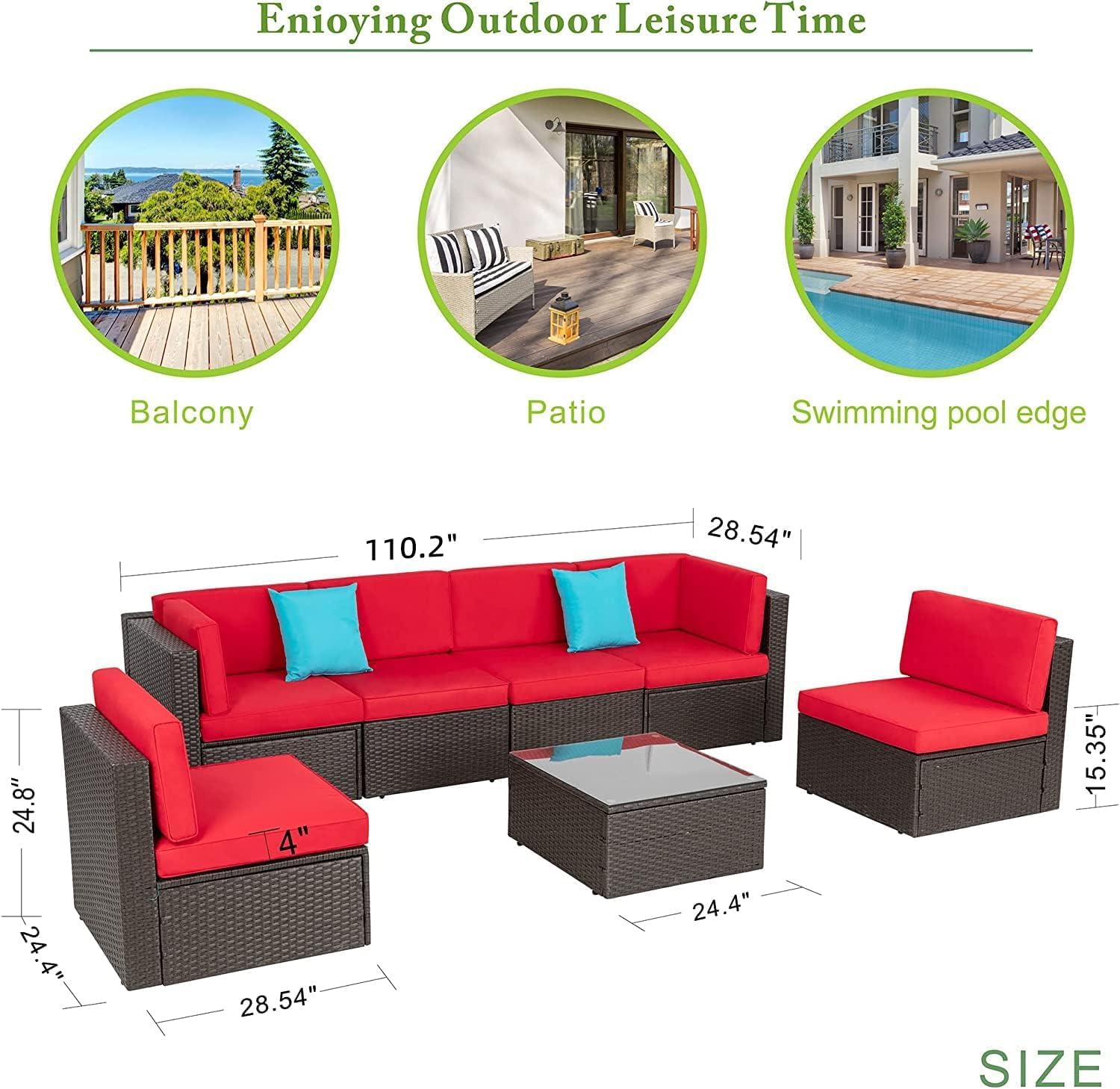 ZenVora 5-Piece All-Weather Patio Furniture Set with Ottoman, Outdoor Wicker Conversation Sofa Set with Cushions for Garden, Deck & Backyard