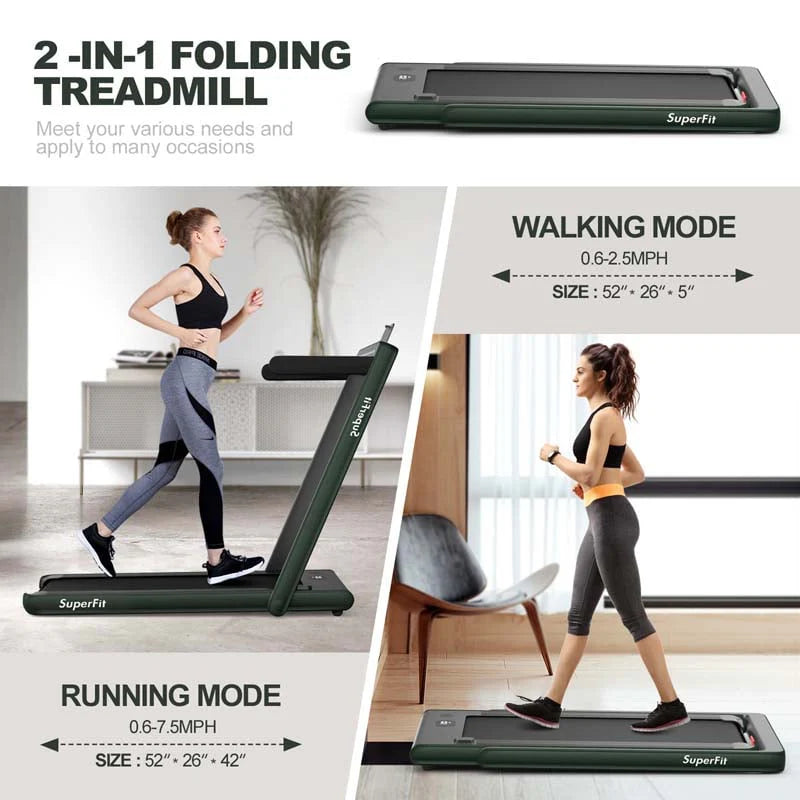 ZenVora 2-in-1 Folding Electric Treadmill, 2.25 HP, Under-Desk, with Dual Display and Smart App Control