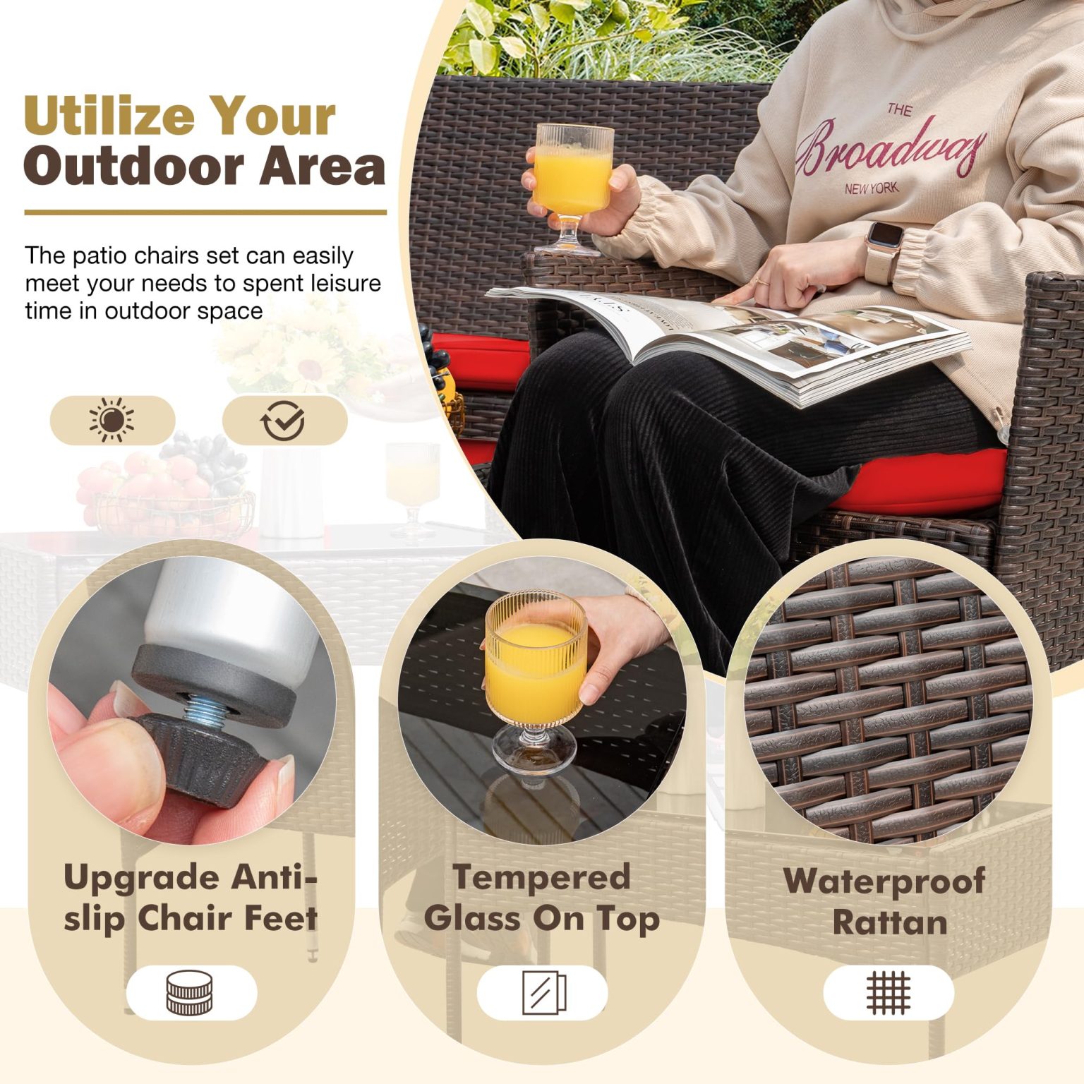 4-Piece Outdoor Patio Furniture Set, Rattan Wicker Chairs and Outdoor Seating Set