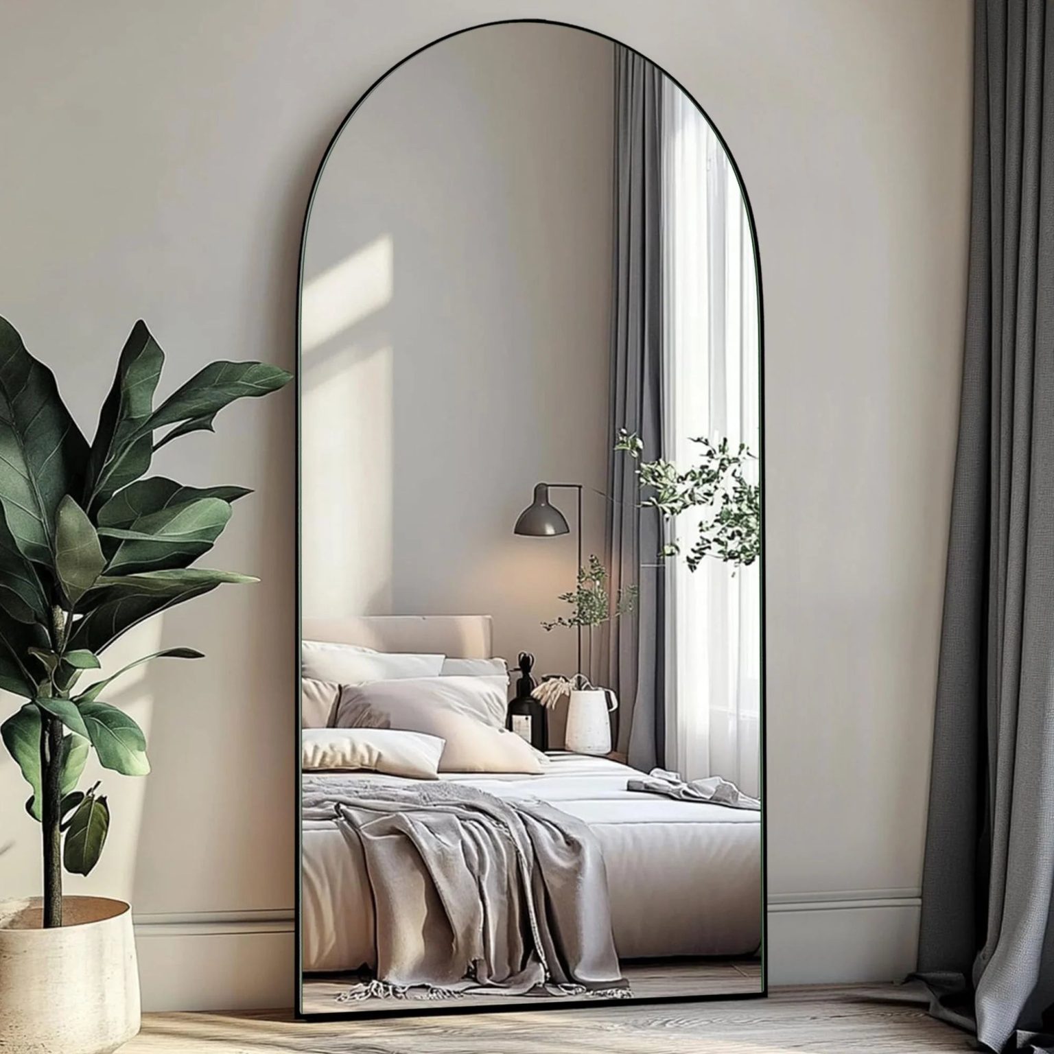 ZenVora Arched Full Length Wood Floor Mirror, Full Body Standing and Wall Mounted Mirror for Bedroom, Living Room and Home Decor