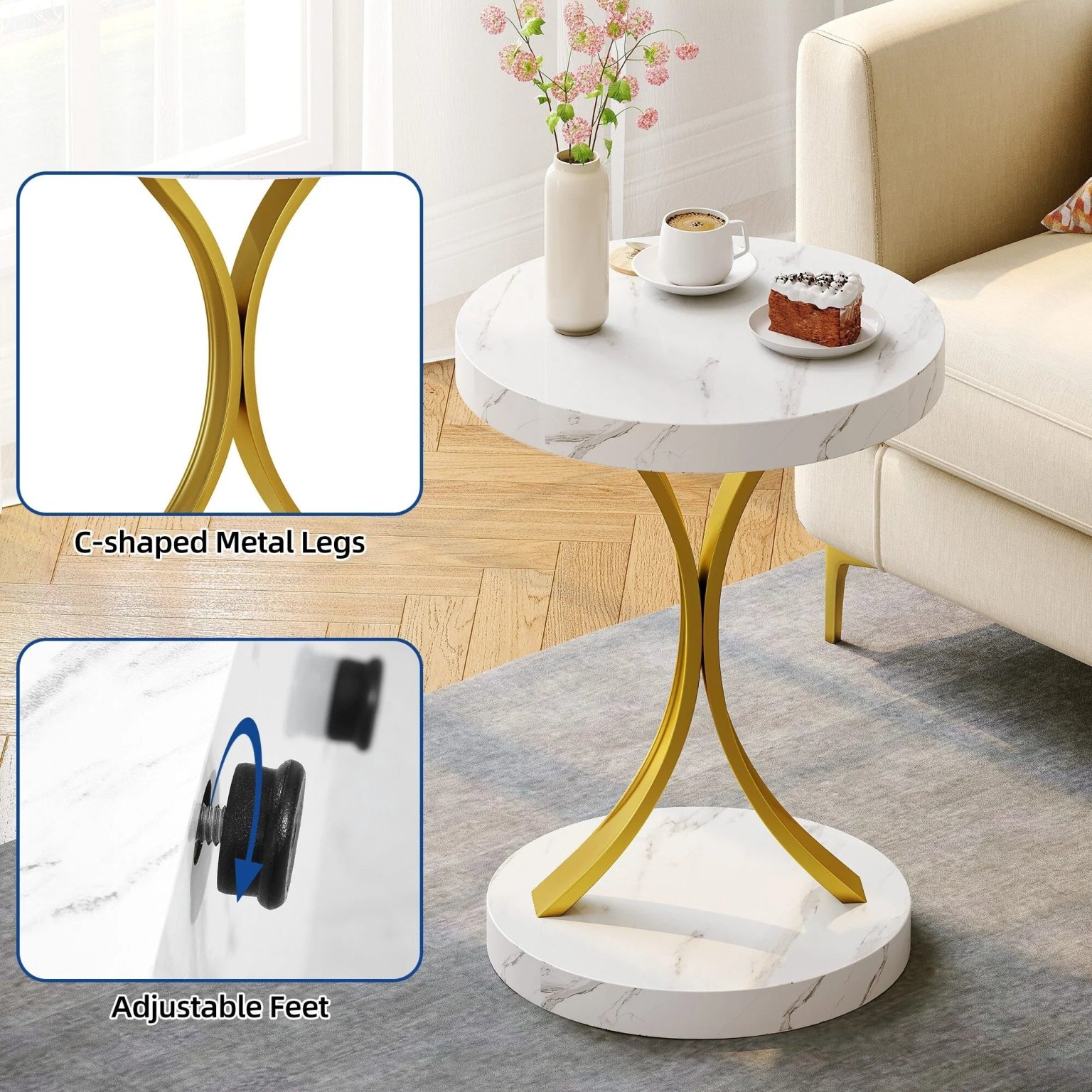 ZenVora Modern Gold Console Table with Marbled Top, Sofa Table for Entryway and Hallway