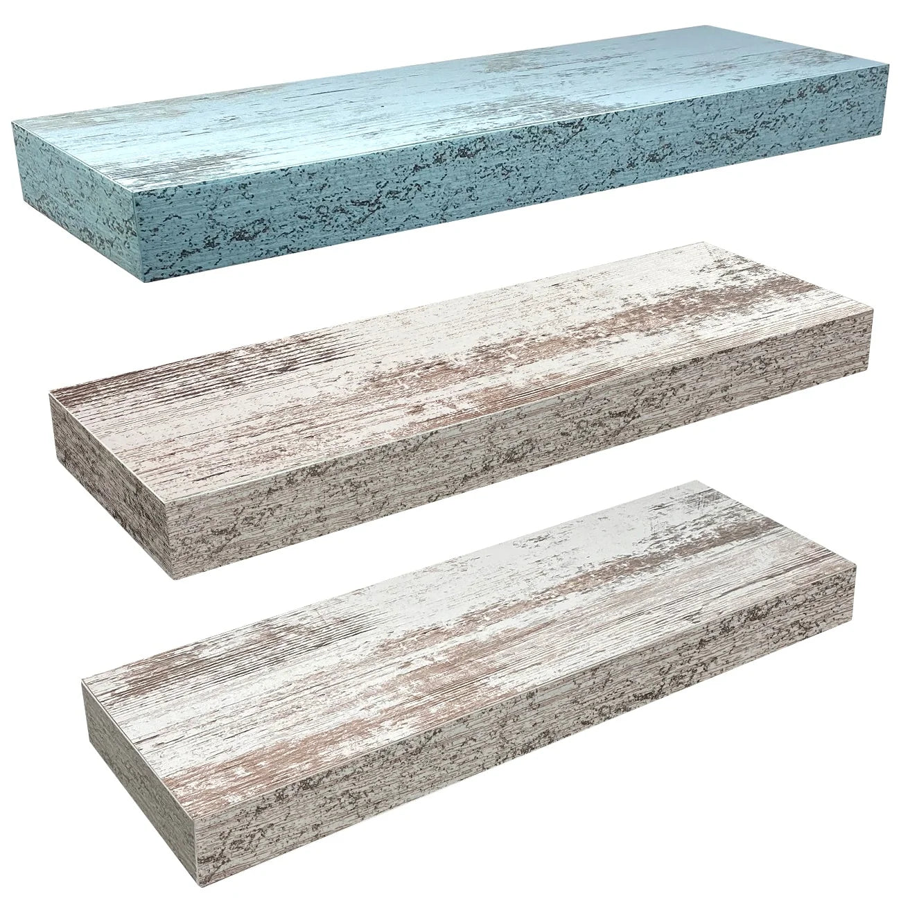 ZenVora 3-Pack Rustic Wood Floating Wall Shelves, Beach Style Hanging Display and Storage Shelves