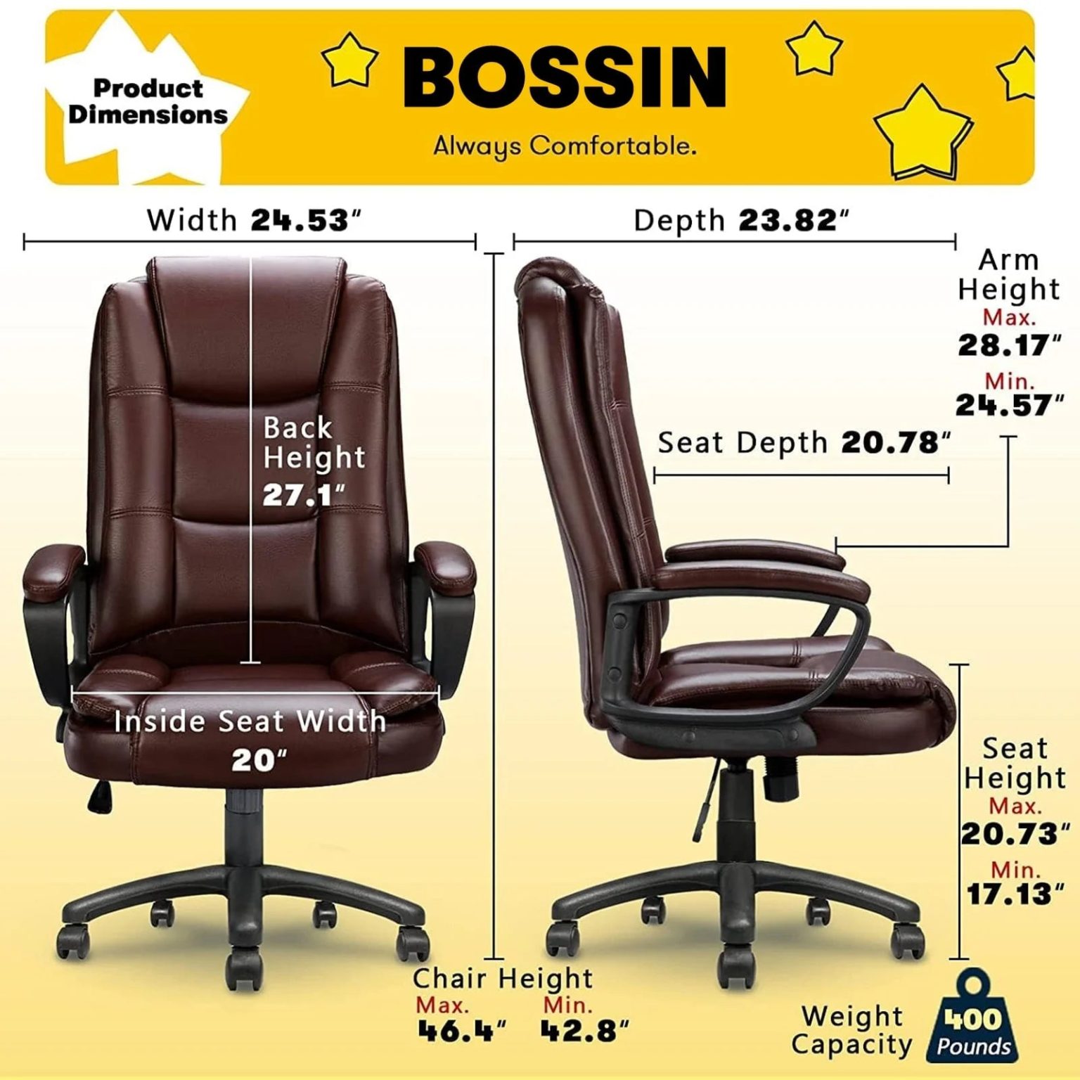 ZenVora Big and Tall Executive Office Chair, High Back Ergonomic Leather Chair, 400 lb Capacity
