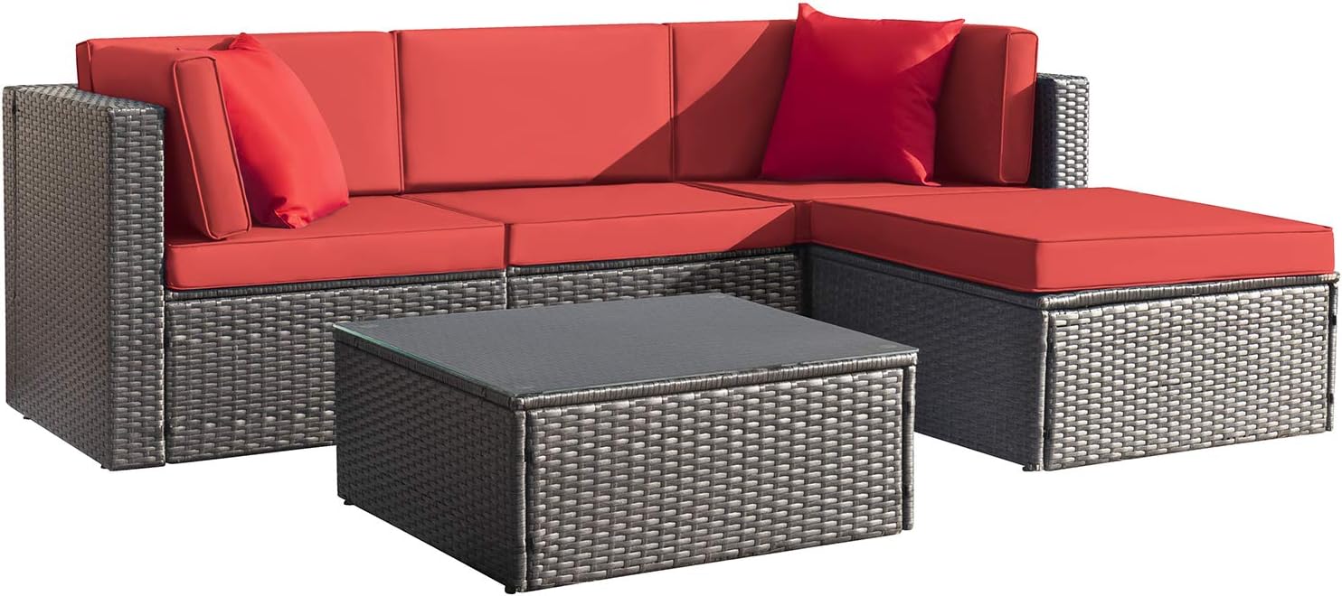ZenVora 5-Piece All-Weather Patio Furniture Set with Cushions, Outdoor Wicker Conversation Sofa Set for Garden, Deck & Backyard