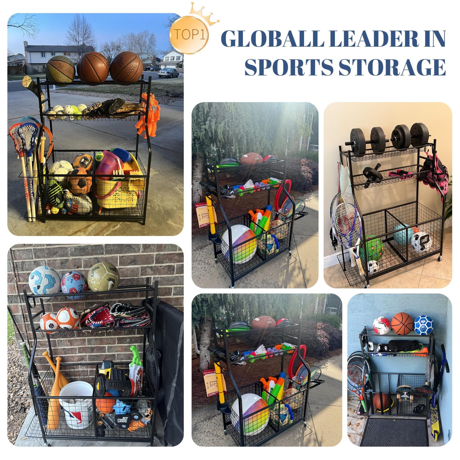 ZenVora Garage Ball Storage Organizer for Sports Equipment, Sports Ball Rack for Home, Garage and Gym