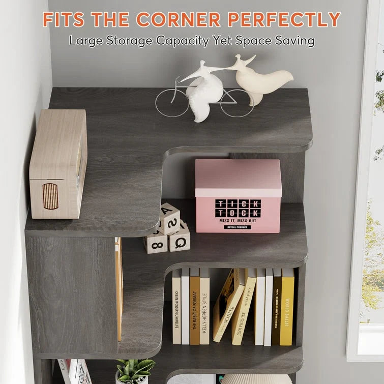 ZenVora 64.9 Inch Tall 6-Tier Corner Bookshelf, Freestanding Wood Industrial Bookcase