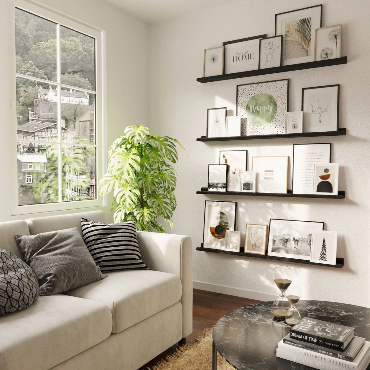 ZenVora Set of 4 Floating Wall Shelves, 46 Inch Picture Ledge Display Shelves for Photos, Artwork and Home Decor