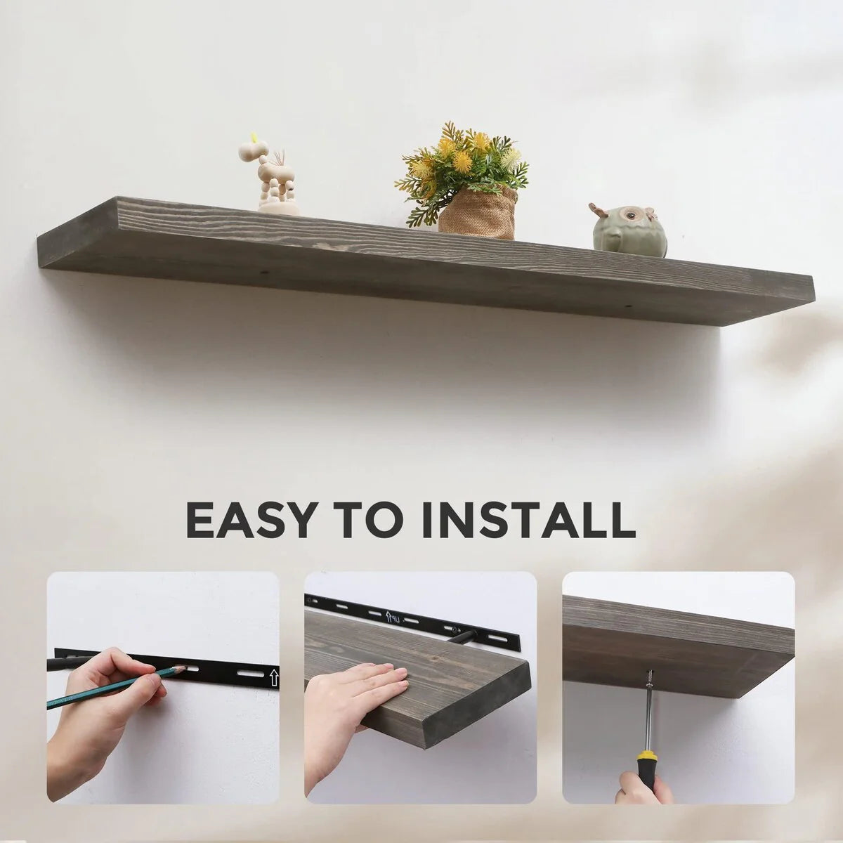 ZenVora Set of 2 Handcrafted European Pine Floating Wall Shelves, Natural Rustic Wood