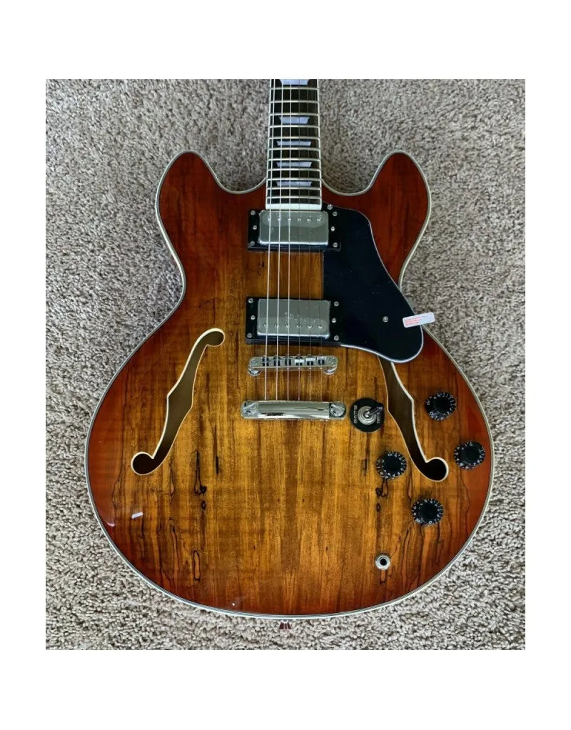 ZenVora 6-String Semi-Hollow Electric Guitar with Spalted Maple Finish, Brown